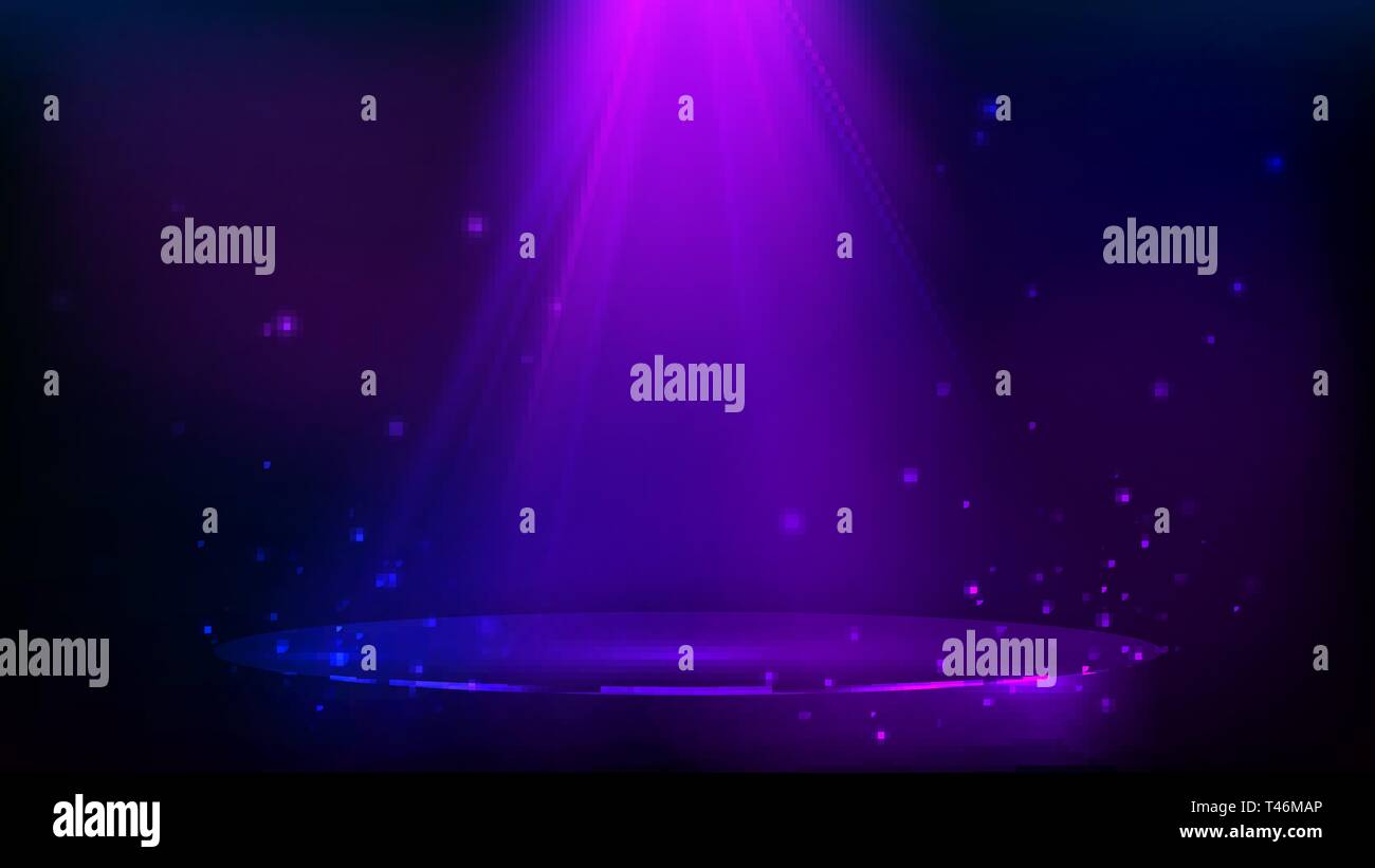 Scène illuminée de lumière pourpre. Magic party background glitter avec particules. Vector illustration Illustration de Vecteur