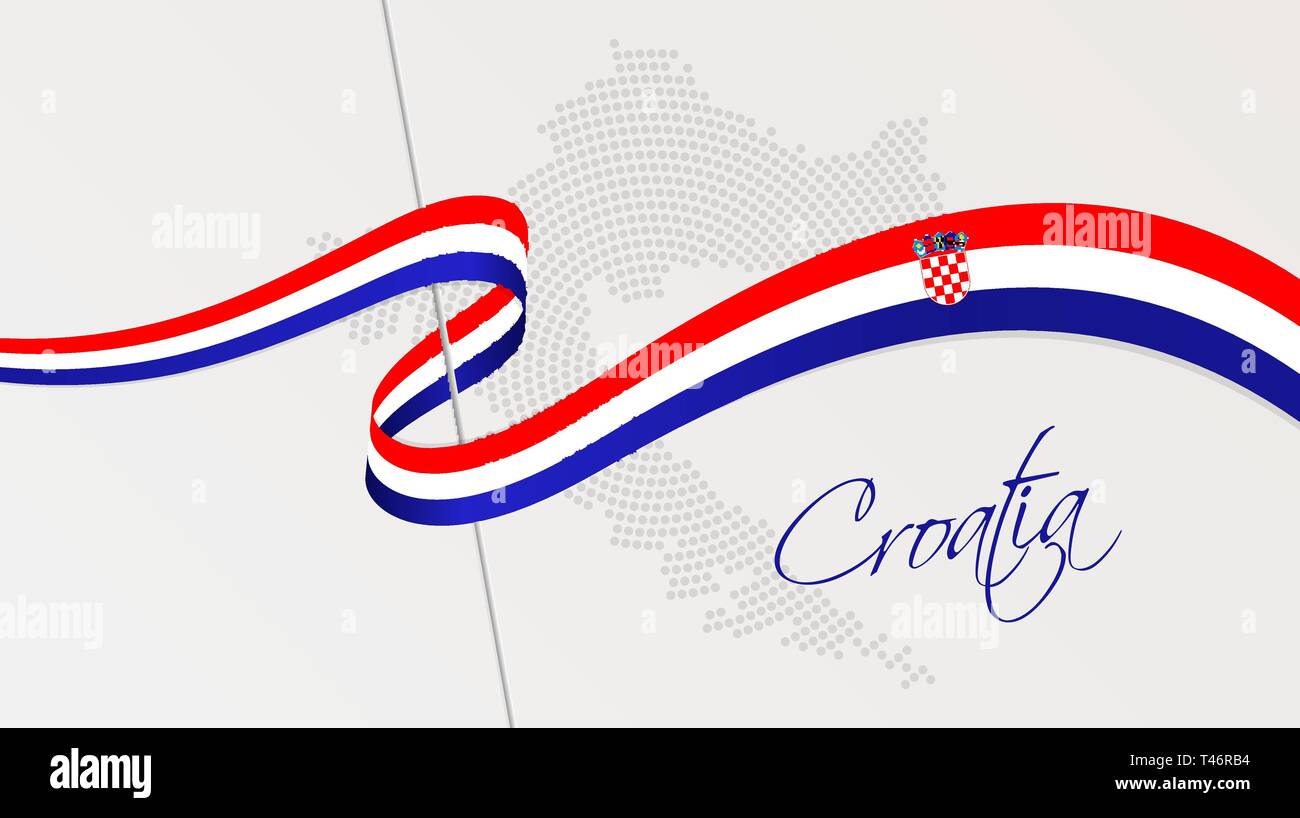 Illustration Vecteur de résumé carte demi-teinte en pointillés radial de Croatie et ruban ondulé avec des couleurs du drapeau national croate pour votre conception Illustration de Vecteur