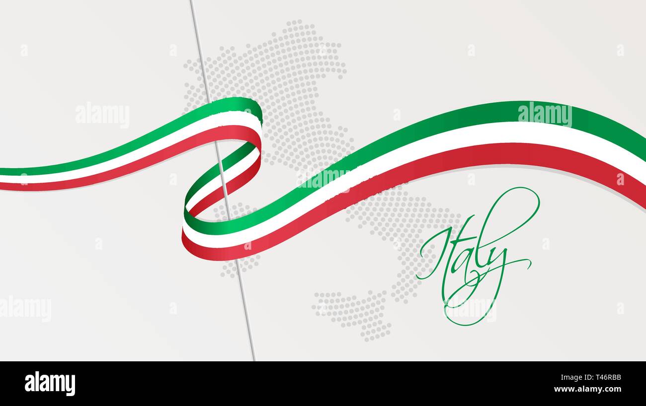 Illustration Vecteur de résumé en pointillés radial carte d'Italie de demi-teintes et ruban ondulé avec des couleurs du drapeau national italien pour votre conception Illustration de Vecteur