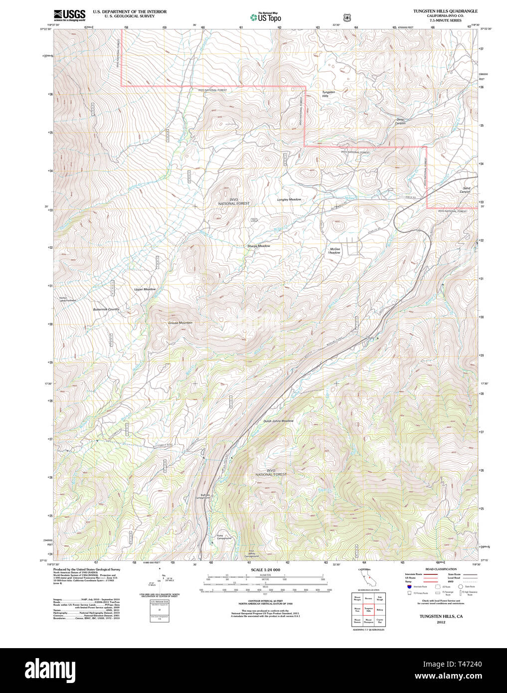 Carte TOPO USGS Californie CA 20120327 Restauration TM Tungsten Hills Banque D'Images