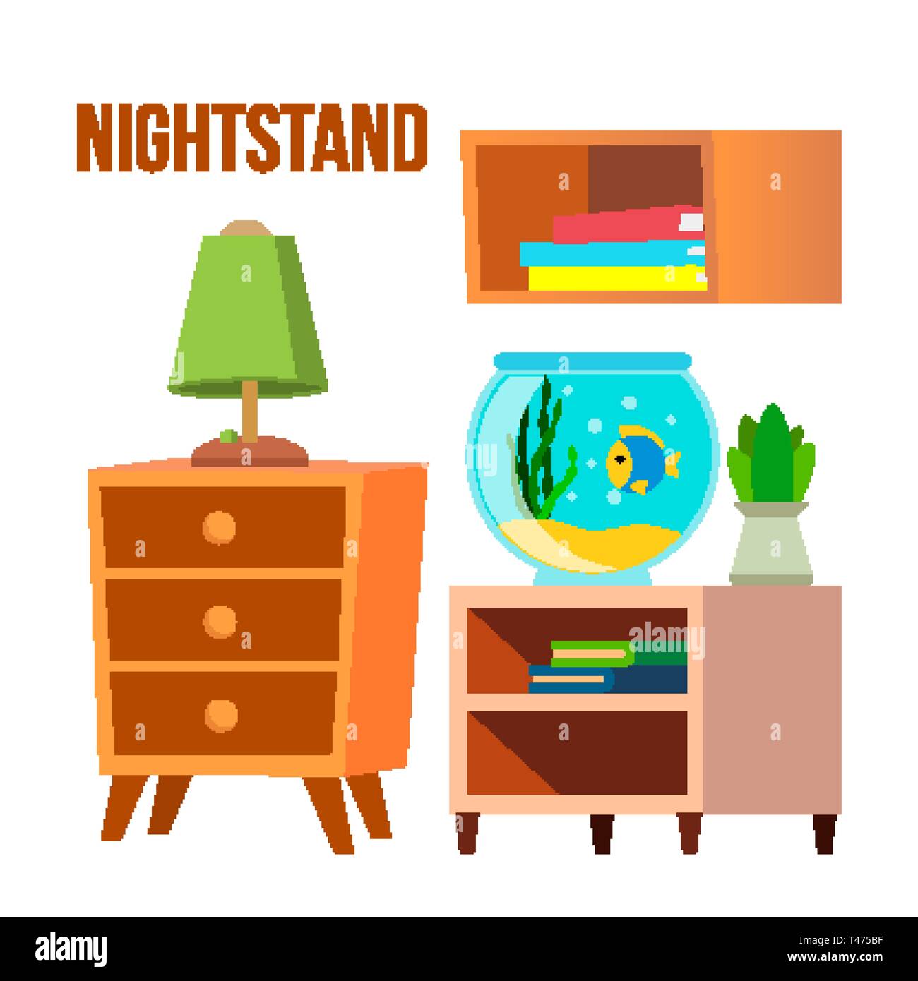 Table de nuit, Tables de chevet, un bureau Cartoon Vector Set Illustration de Vecteur
