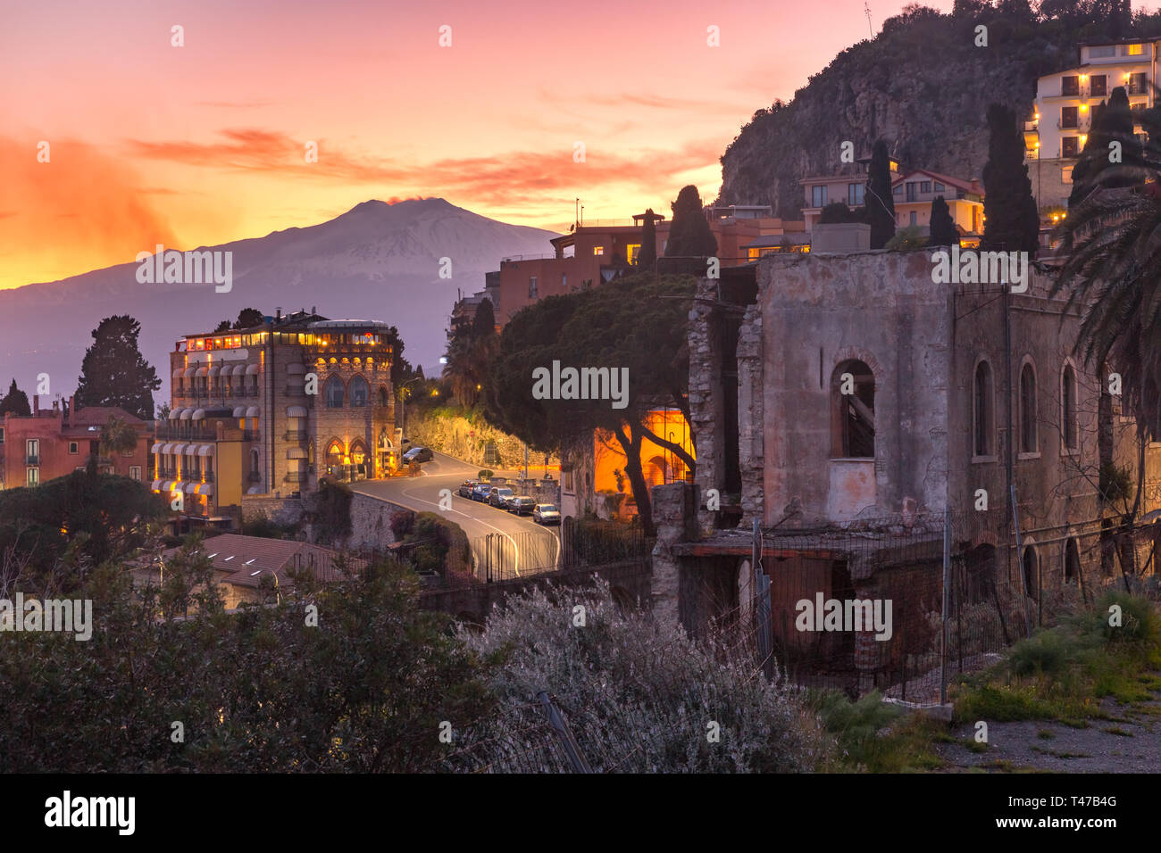 L'Etna, au lever du soleil, Sicile, Italie Banque D'Images