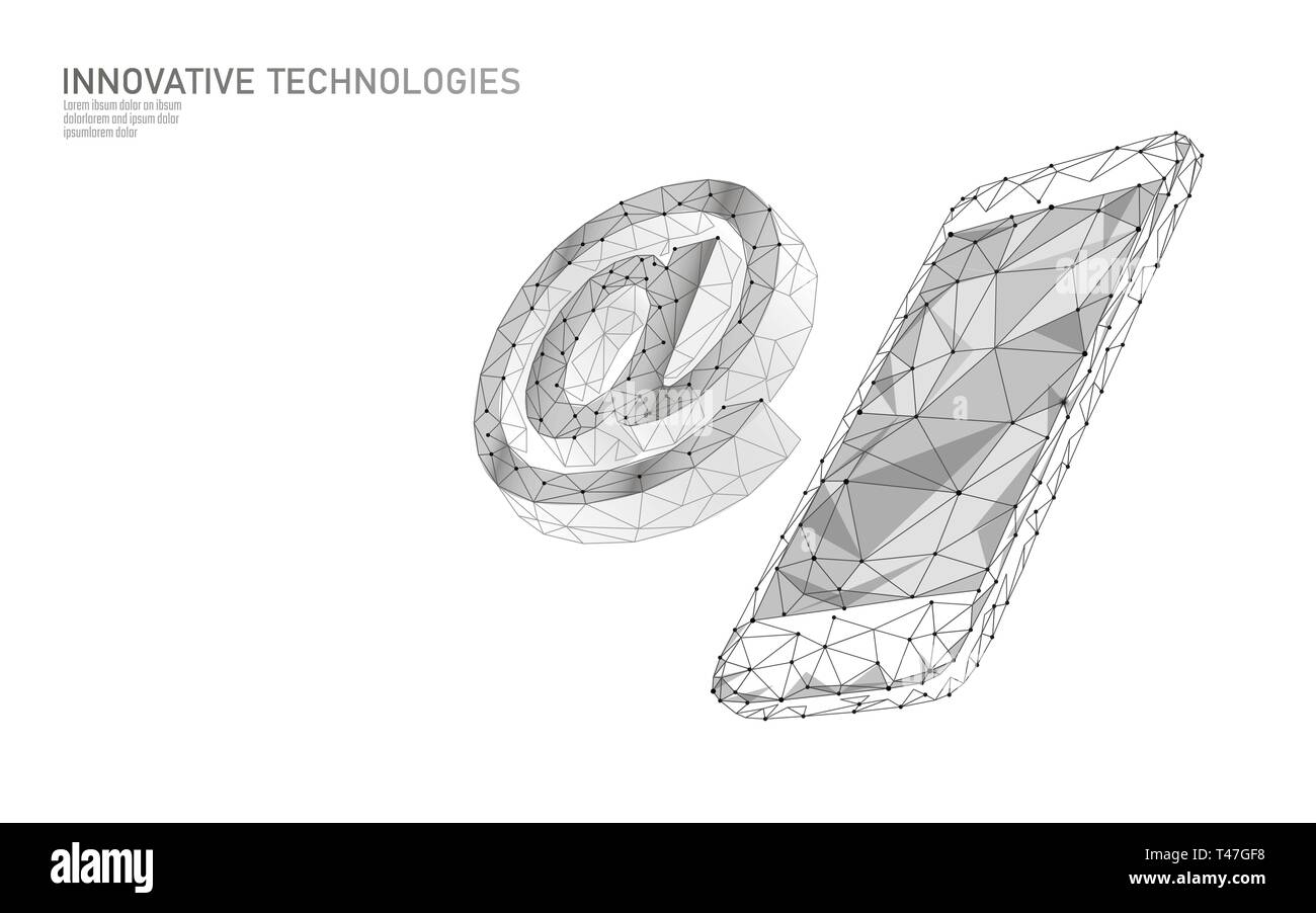 Par courriel à social media signe. Low poly à polygonal 3D symbole notification dans messenger appel personnel. Communication en ligne mobile message web Illustration de Vecteur