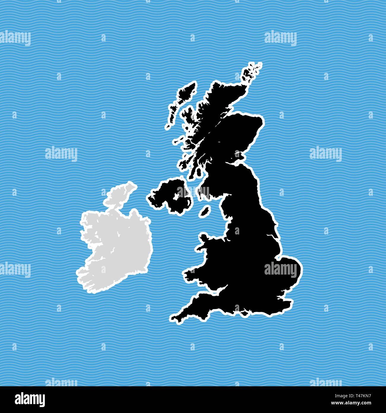 Royaume-uni Brexit carte. La carte avec les îles à la dérive sur fond de l'eau vague bleue. Illustration de Vecteur