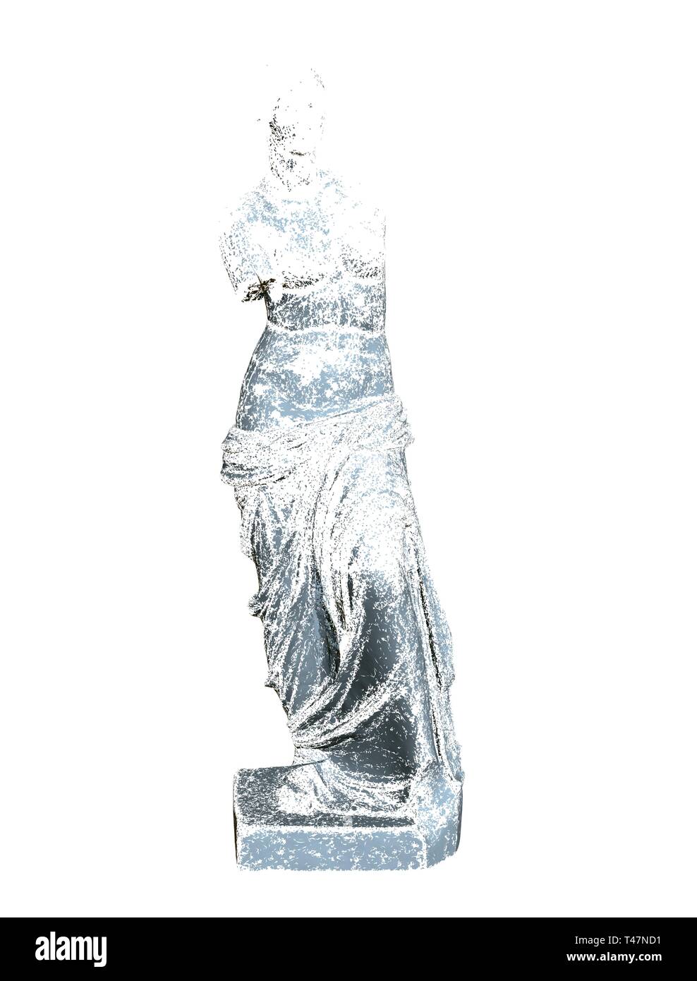 Sculpture La Vénus de Milo. Modèle polygonal d'une sculpture délabrée. 3D. La statue est constituée de particules. Vector illustration Illustration de Vecteur
