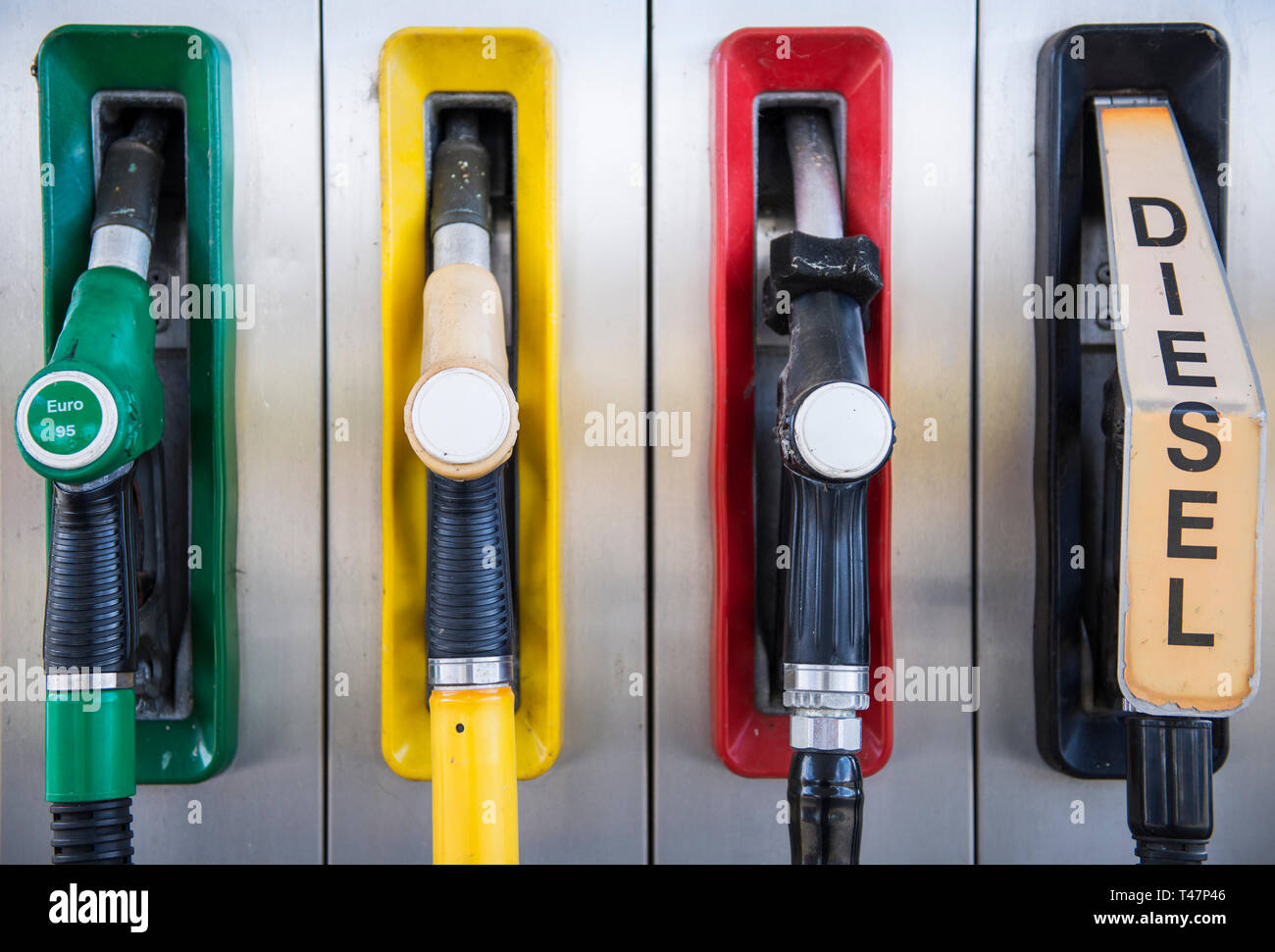 Détail de pompes de carburant à une station-service aux Pays-Bas Banque D'Images