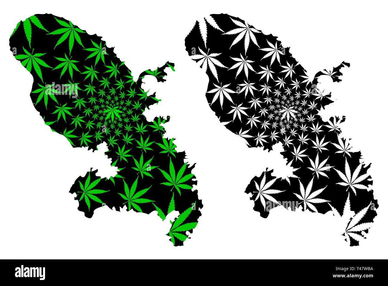 Martinique - carte feuille de cannabis est vert et noir, la Martinique carte de marijuana, THC) feuillage, Illustration de Vecteur