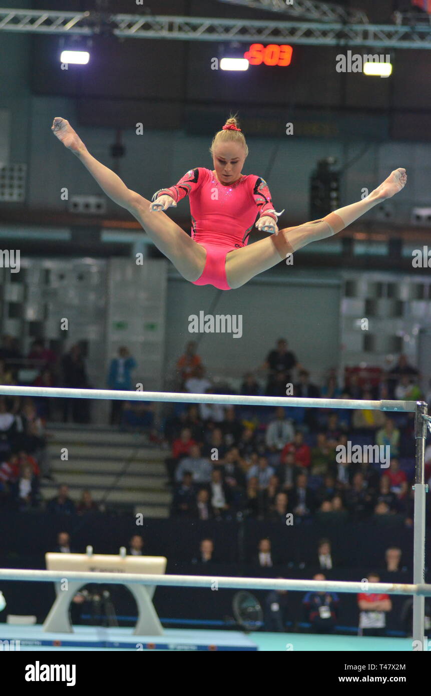 Szczecin Pologne 13th avr, 2019. Jonna Adlerteg (SWE), 13 avril 2019 Gymnastique Artistique - Finale:Barres asymétriques Banque D'Images