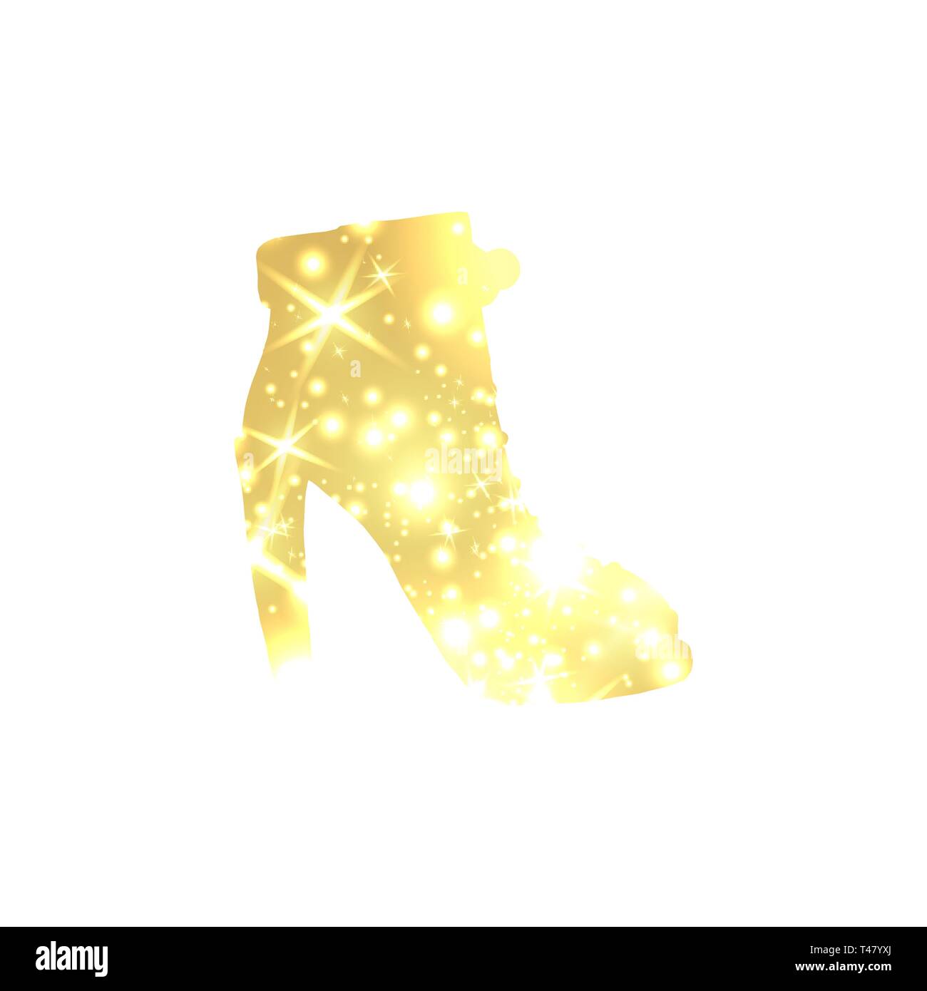 Chaussures d'or Symbole avec silhouette et l'or brillant s'allume. La mode créative de la mode moderne modèle Logo. Illustration symbole sur fond noir Illustration de Vecteur