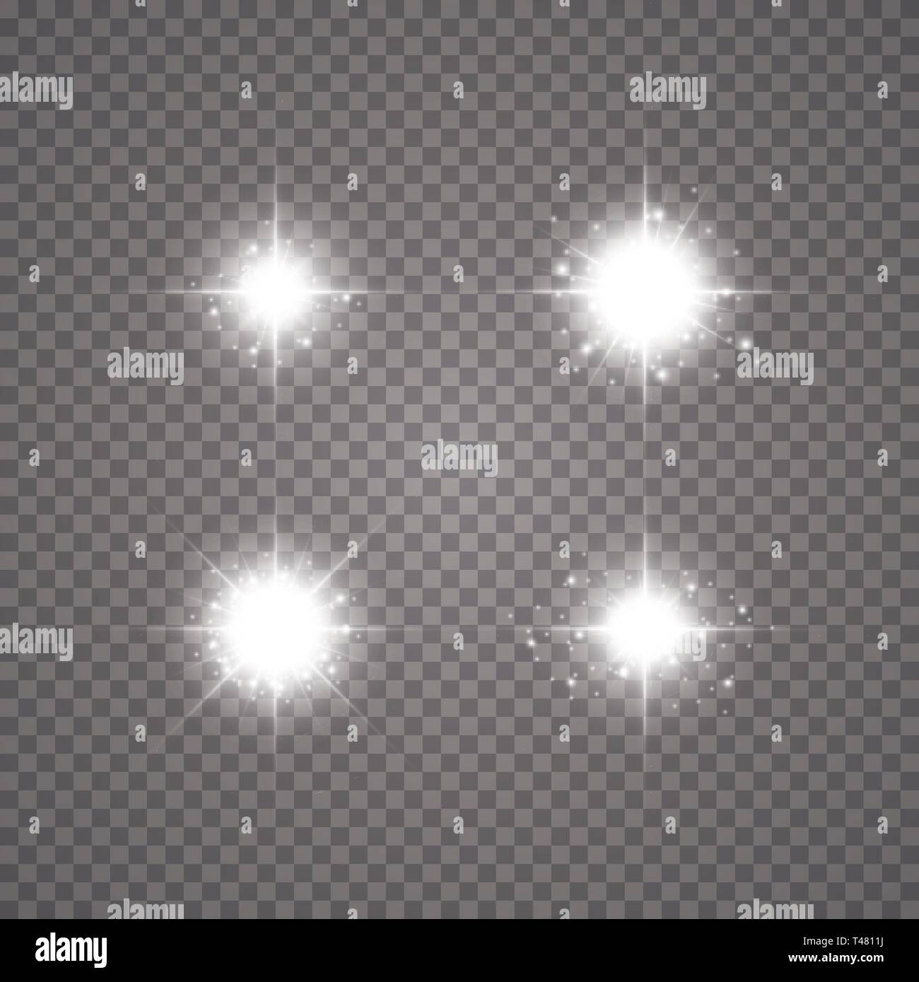 Concept créatif Vector set de glow stars effet lumière éclate de sparkles isolé sur fond transparent Illustration de Vecteur