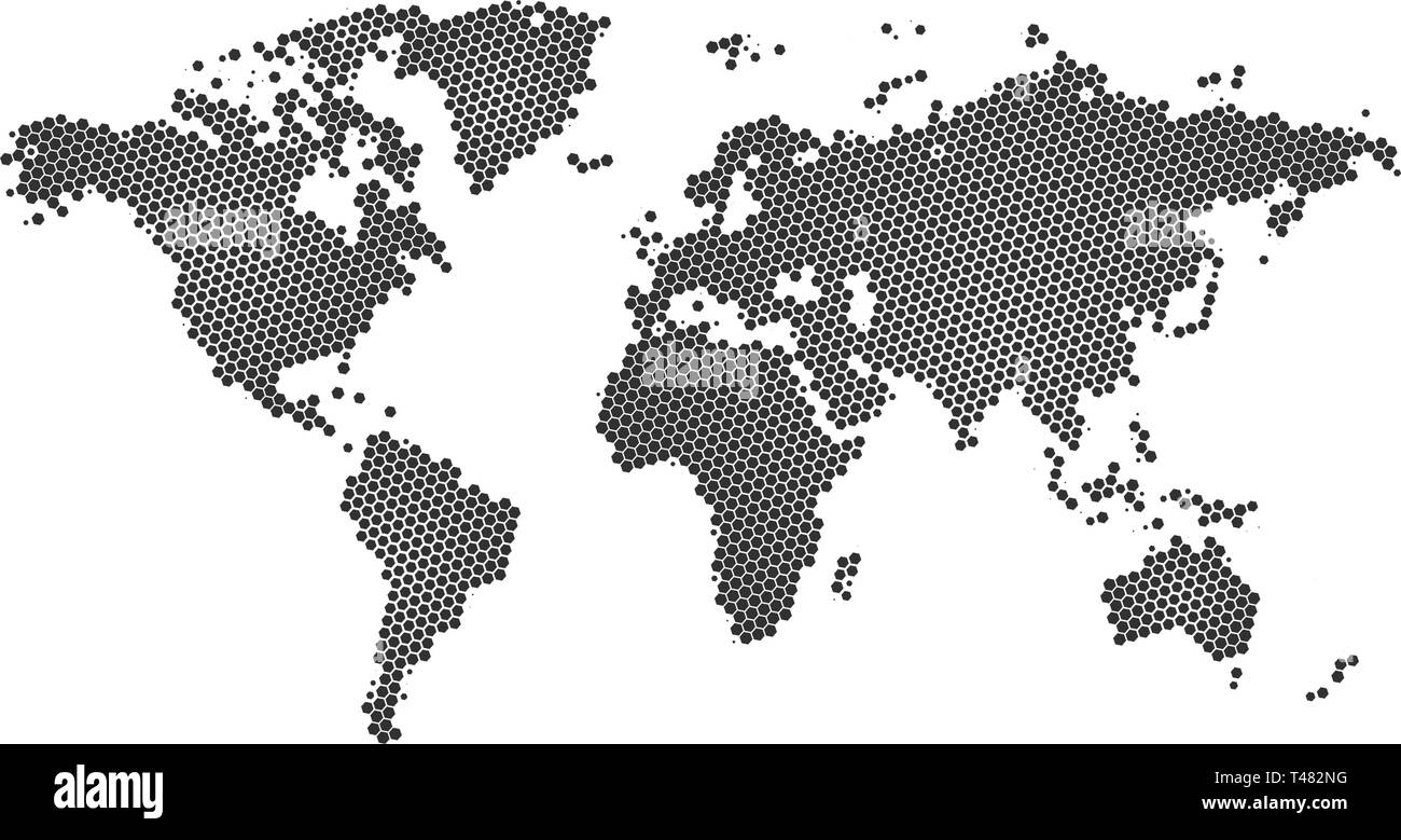 Demi-teinte noir pointillé hexagonal carte du monde. Vector illustration. La carte à points dans télévision design. Vector illustration isolé sur fond blanc Illustration de Vecteur