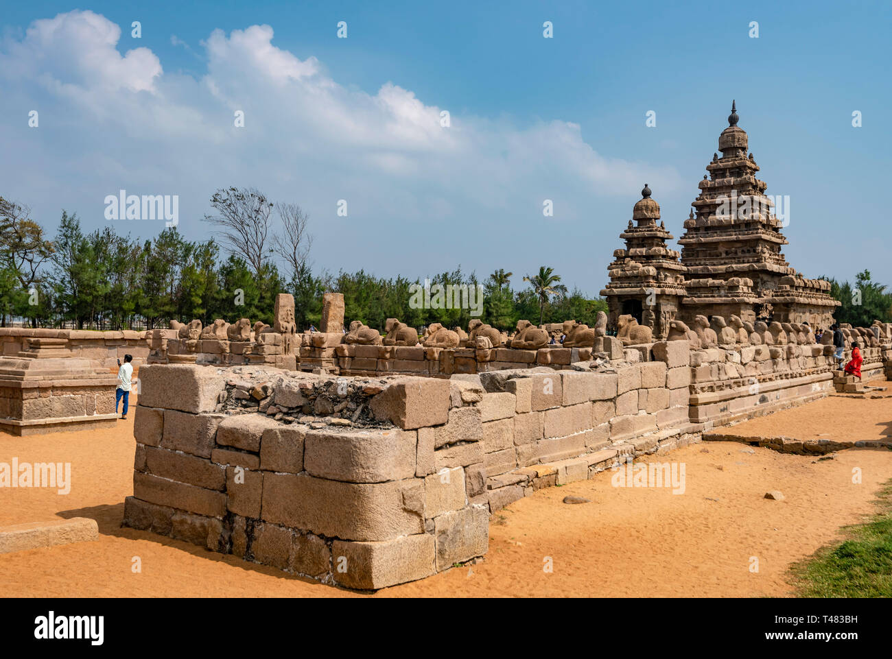 Vue horizontale de la rive temple de Mahabalipuram, Inde. Banque D'Images