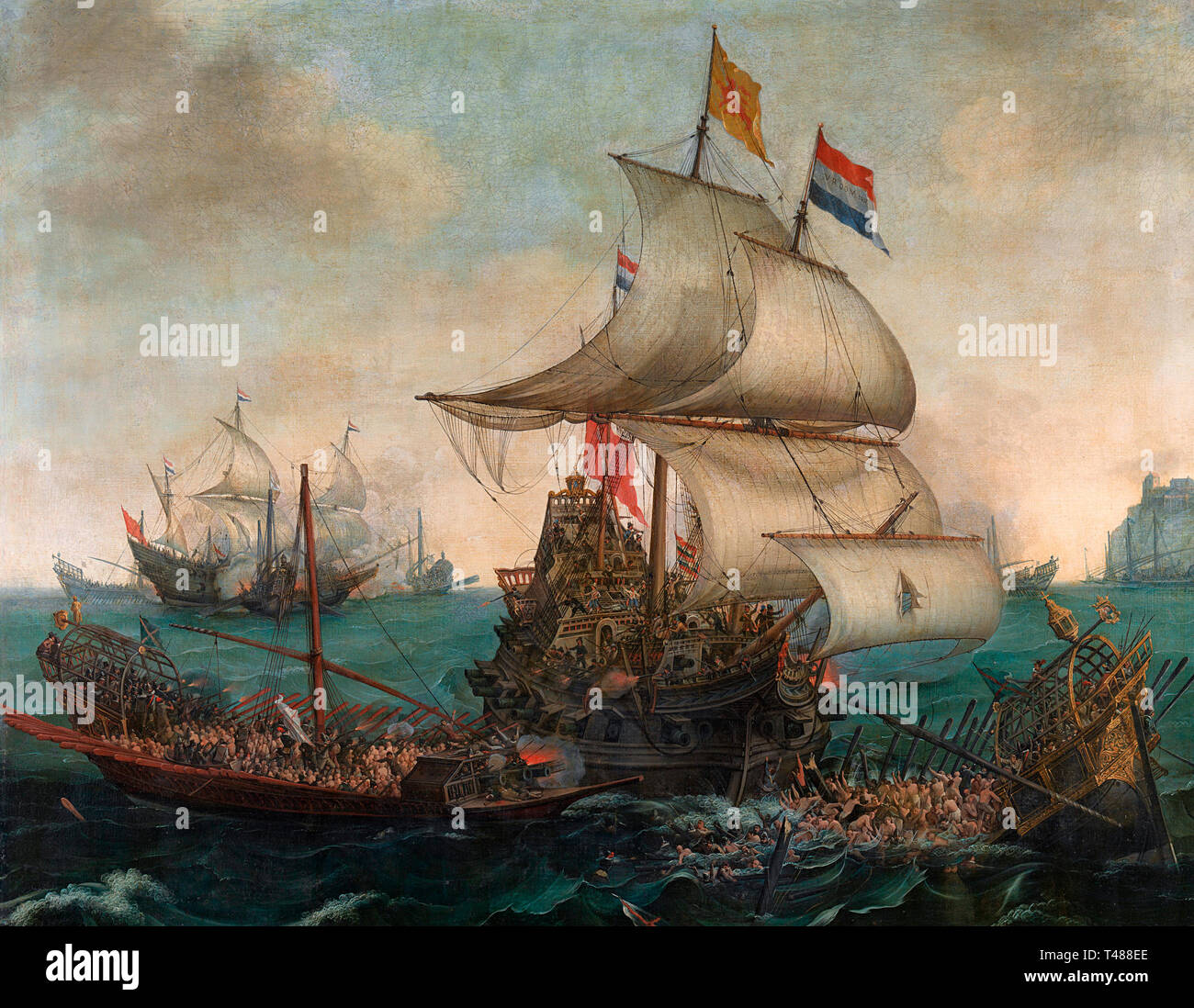 Navires Néerlandais Espagnol éperonnage galères au large de la côte anglaise, 3 octobre 1602. Hendrik Cornelisz Banque D'Images