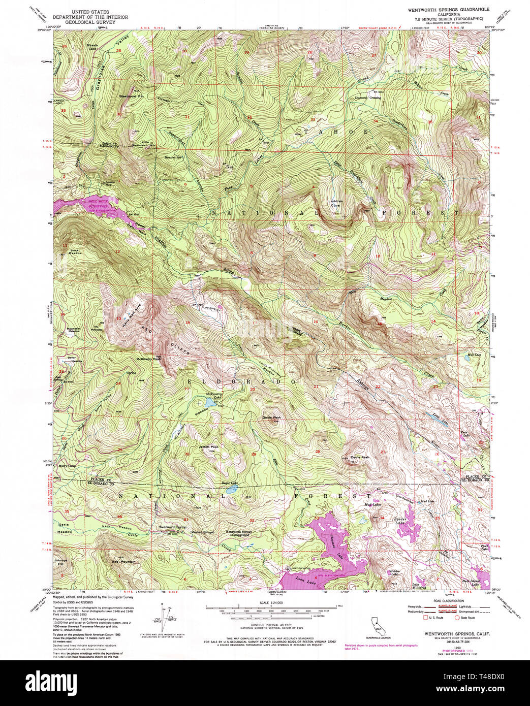 Carte TOPO USGS Californie CA Wentworth Springs 1024171953 Restauration 24000 Banque D'Images