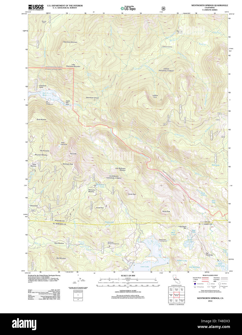 Carte TOPO USGS Californie CA Wentworth Springs 20120327 Restauration TM Banque D'Images