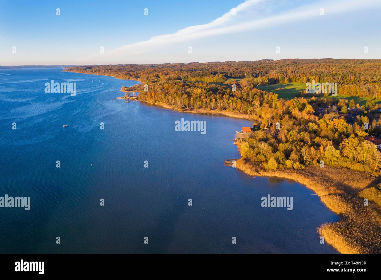 Berlin, rive est près de Sankt Heinrich, Funfseenland, drone abattu, Haute-Bavière, Bavière, Allemagne Banque D'Images