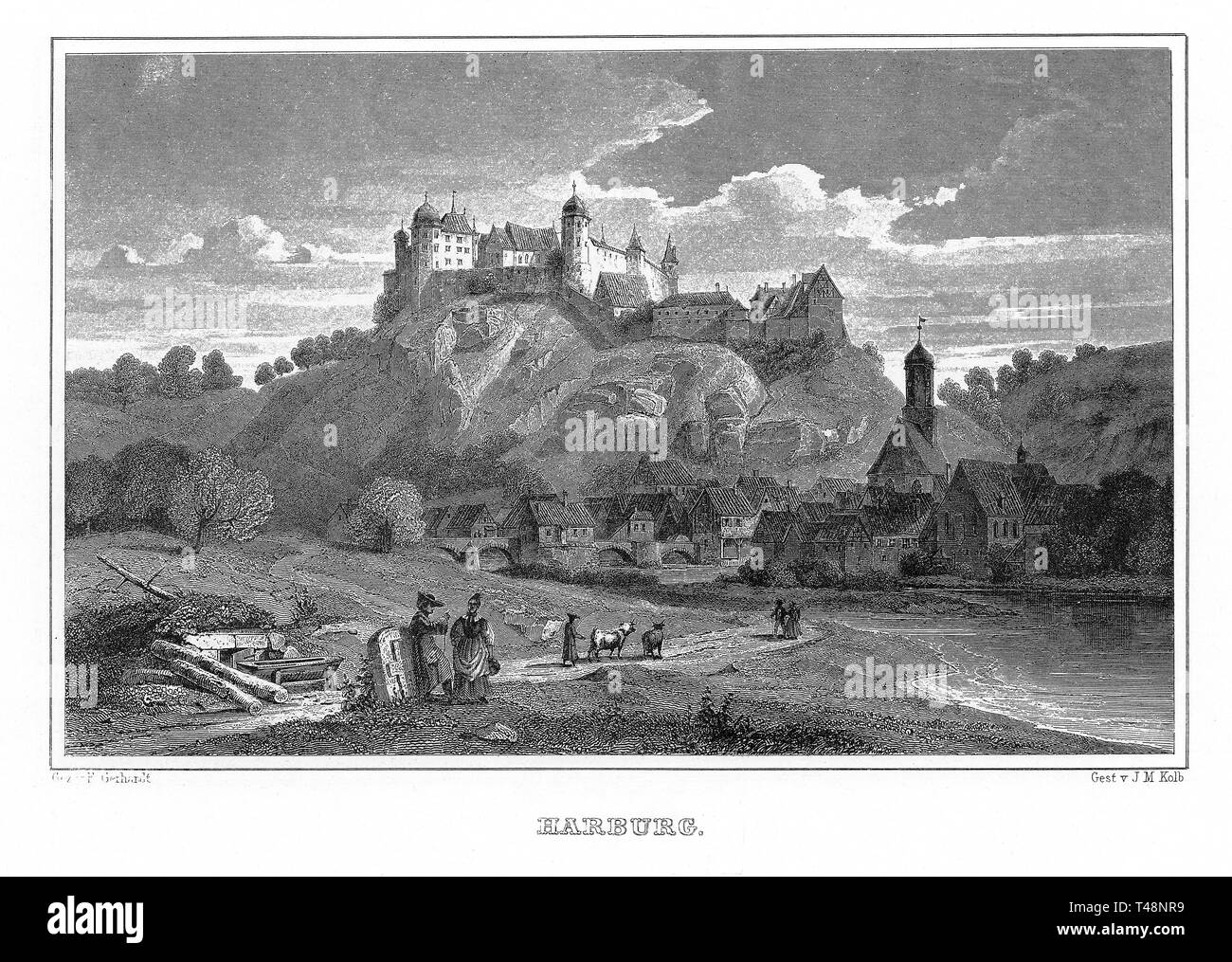 Harburg, dessin de F. Gerhardt, gravure sur acier par j. M. Kolb, 1840-1854, royaume de Bavière, Allemagne Banque D'Images