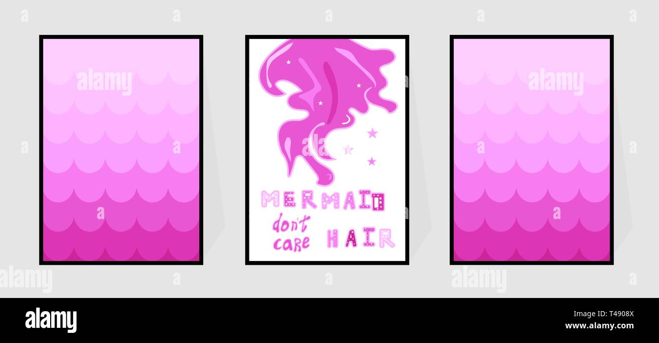 Des Cheveux De Sirene Ne S Inquietent Pas Drole De Lettrage Avec L Affiche De La Peau De Poisson Rose Degrade Et Citation Sur L Ete La Queue Et Les Etoiles Vector Illustration Pour Imprimer