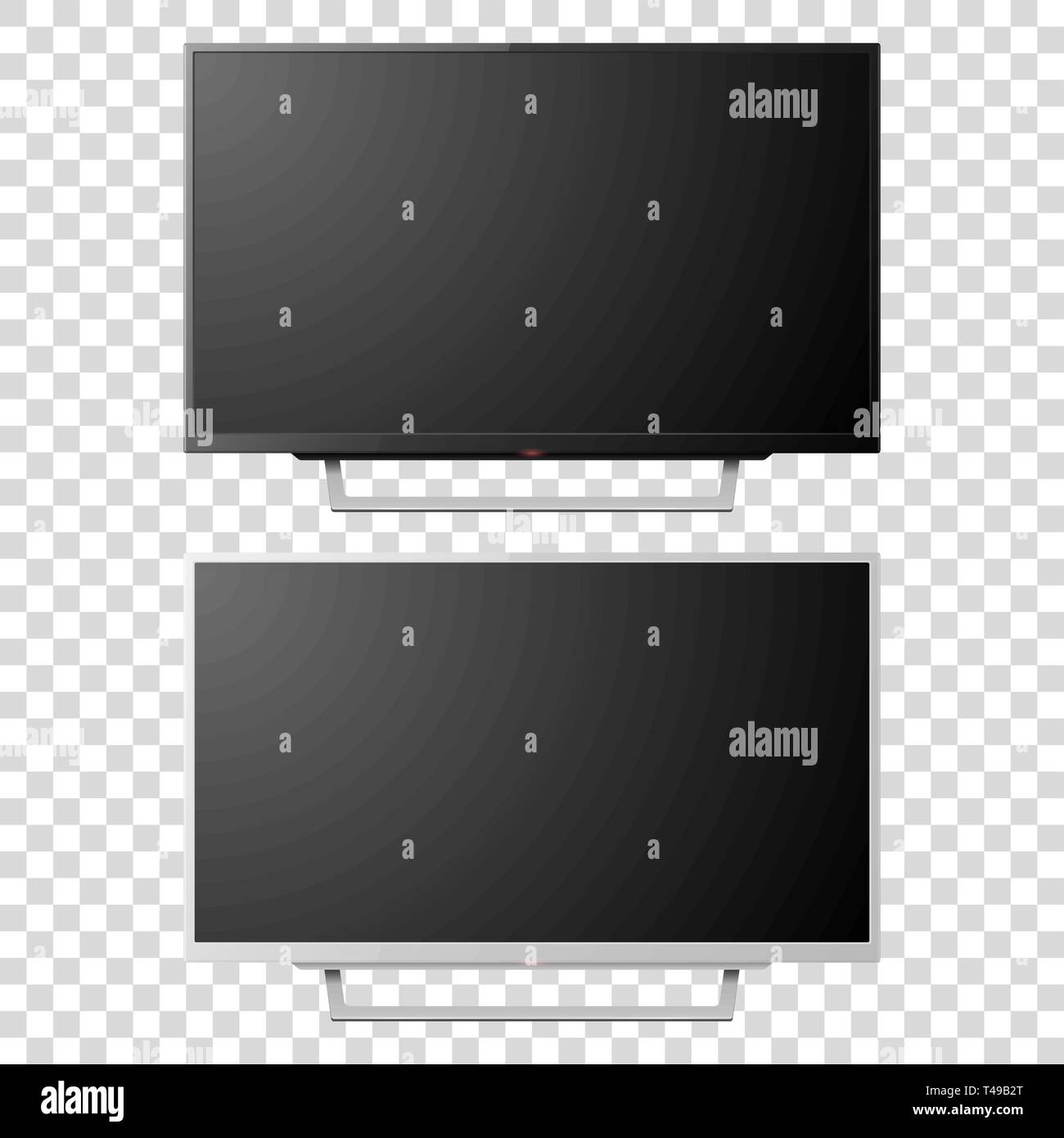 Vector 3D réaliste en Blanc Blanc et noir à l'écran du téléviseur. Jeu de panneaux LCD LED moderne libre isolé sur fond transparent. Modèle de conception de grande Illustration de Vecteur