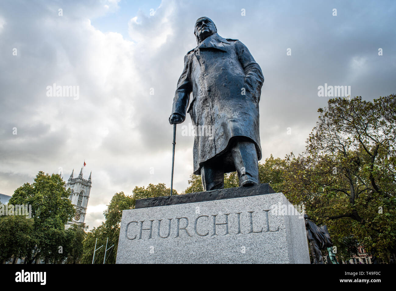 Statue de Winston Churchill , l'abbaye de Westminster - London.UK Banque D'Images
