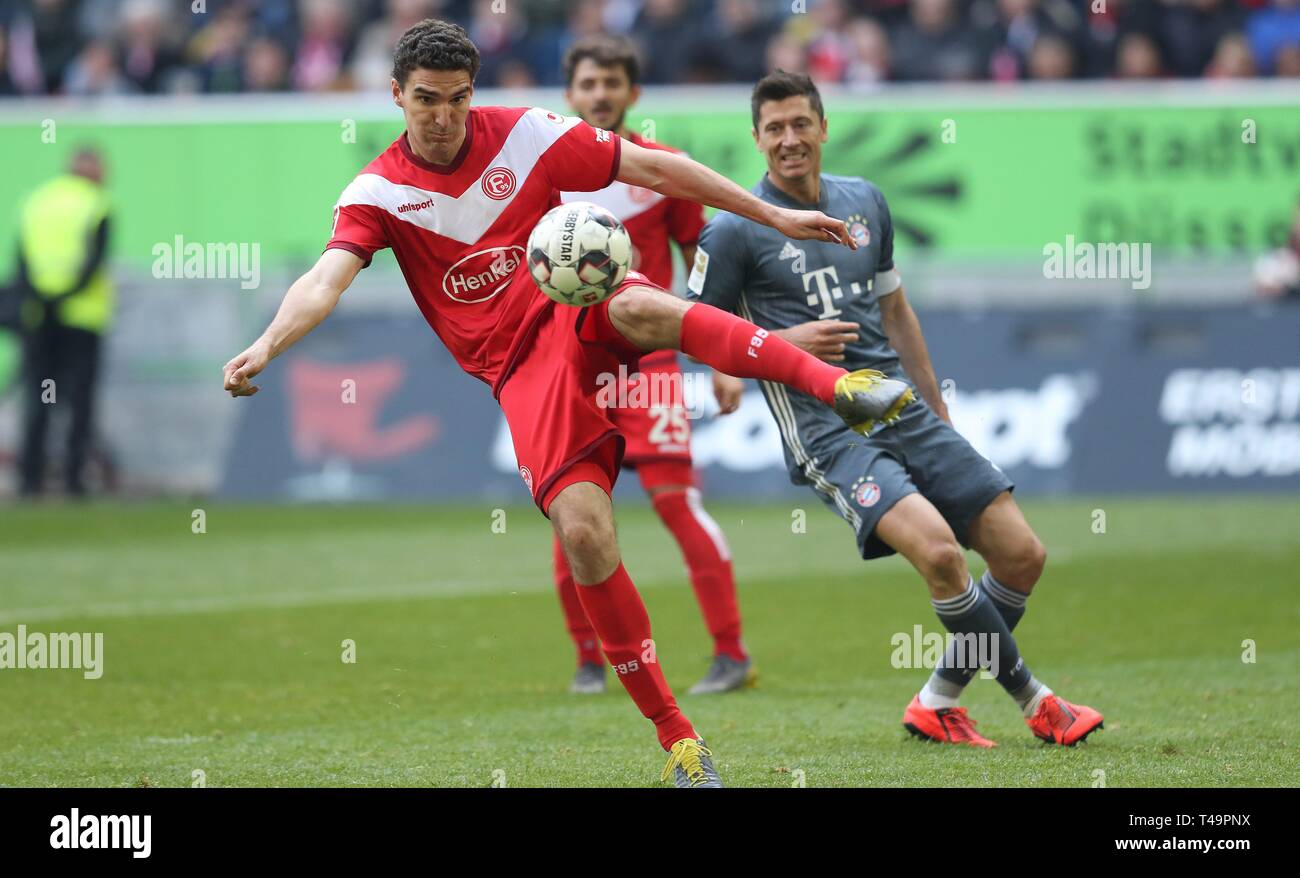 Firo : 14.04.2019, Football, 2018/2019, 1.Bundesliga : Fortuna DÃ sseldorf, Duesseldorf - Bavière Munich 1 : 4 simple action, Marcin KamiÅ «, Marcin Kaminski | conditions dans le monde entier Banque D'Images