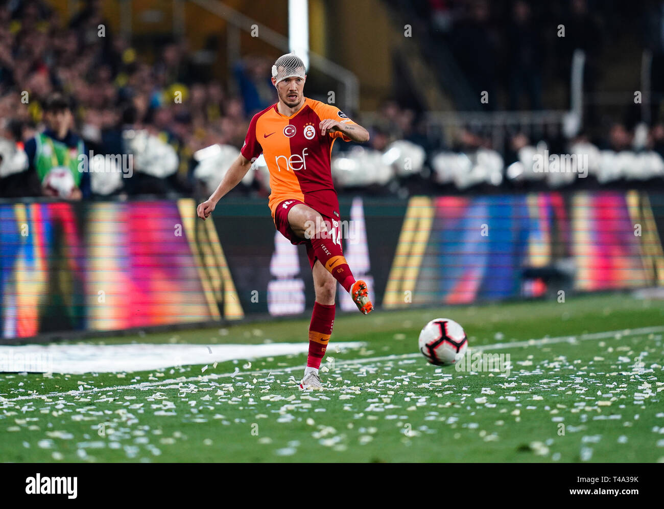 14 avril 2019 : Martin Linnes de Galatasaray lors de la Super Lig turque entre Fenerbache et Galatasaray à l'ÅžÃ¼krÃ¼ SaracoÄŸlu Stadium à Istanbul , Turquie. Ulrik Pedersen/CSM. Banque D'Images