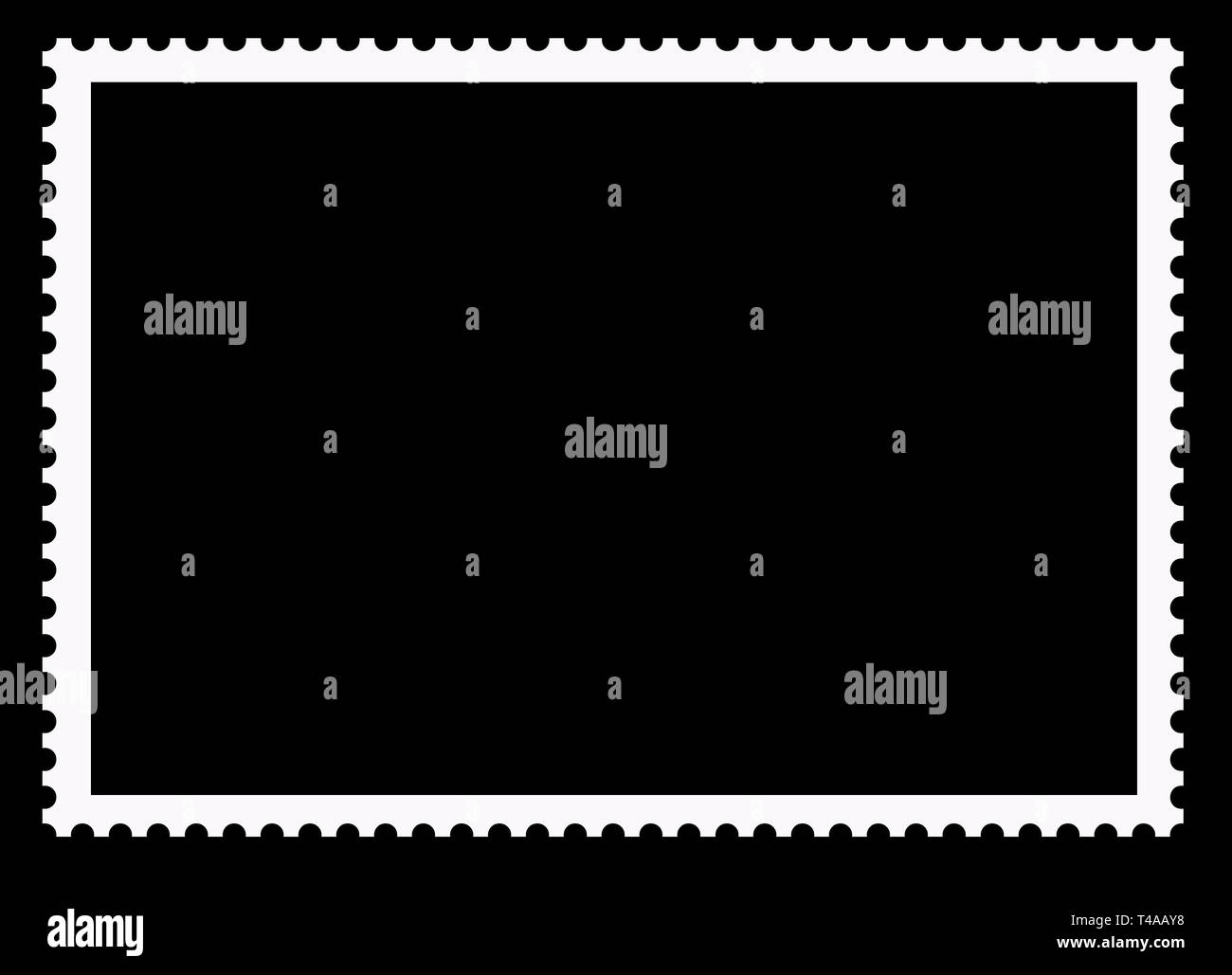 Les timbres-poste. Effacer bordure blanche photo frame isolé sur un fond noir. Banque D'Images