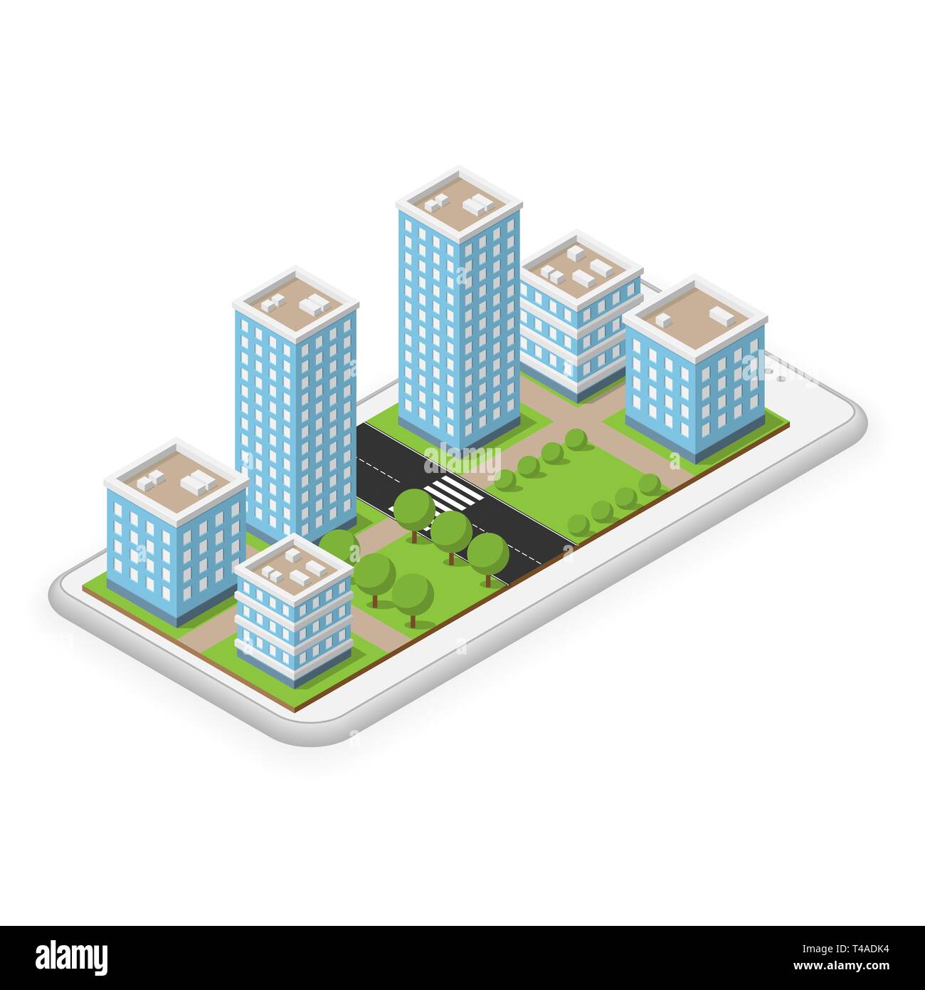 Custom made blanc smartphone avec ville isométrique Illustration de Vecteur