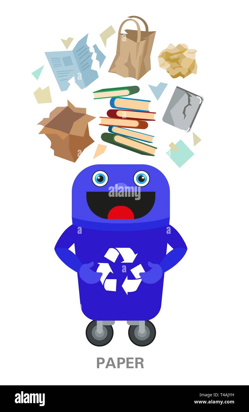 Les déchets de papier bac noir. Le tri et le recyclage des déchets concept. Illustration couleur. - Illustration Illustration de Vecteur