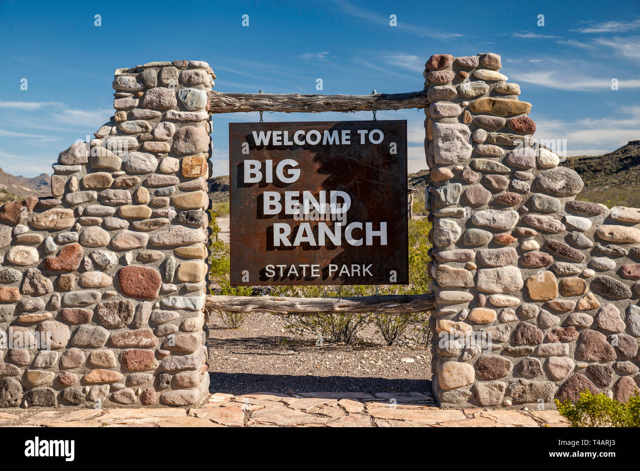Panneau routier à la frontière de Big Bend Ranch State Park, Texas, États-Unis Banque D'Images