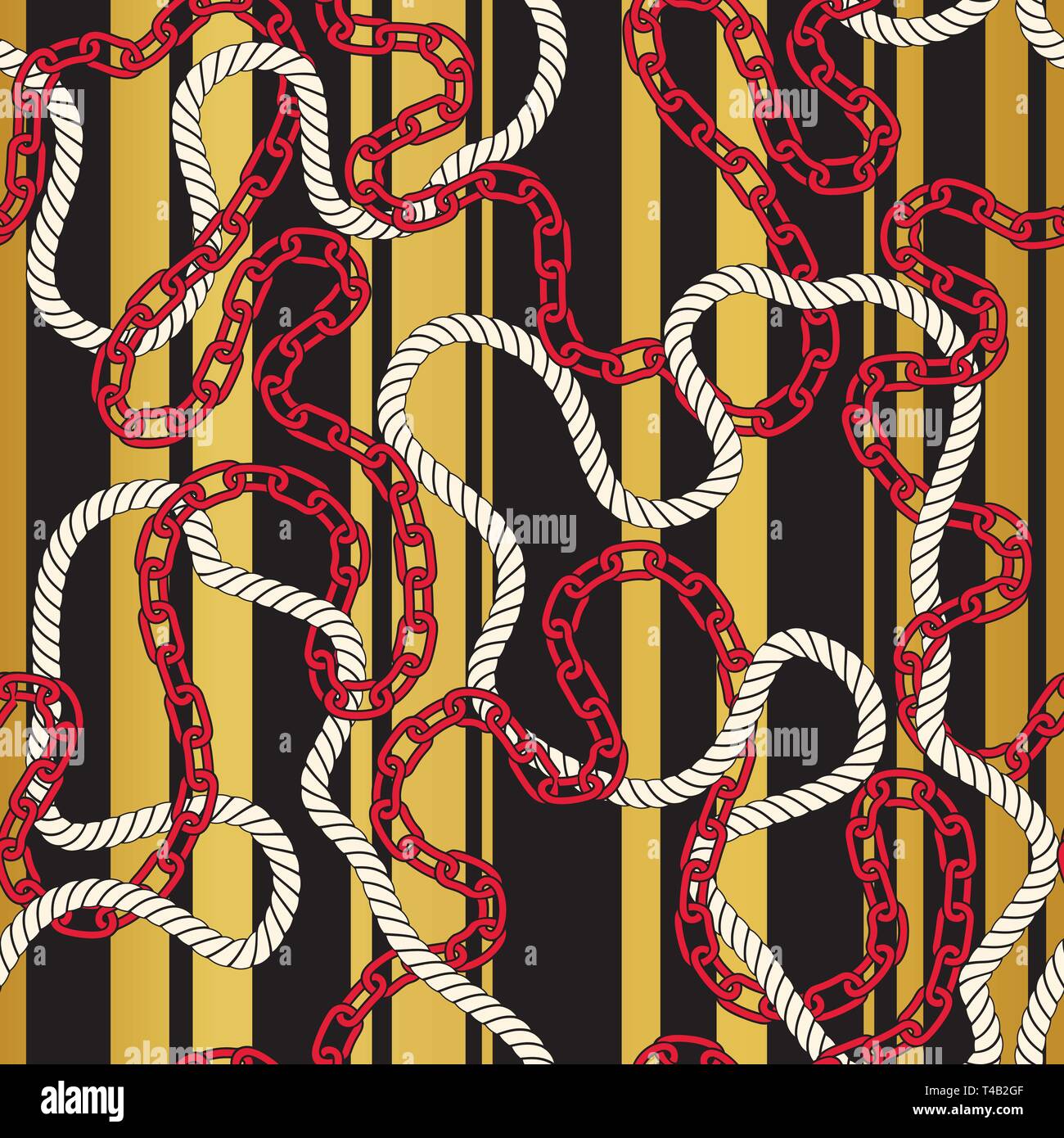Nautique mêlant cordes, chaînes et bandes sur fond doré motif transparent vecteur. Les cordons emmêlés fond marin. Sea, Ocean Éléments. Illustration de Vecteur