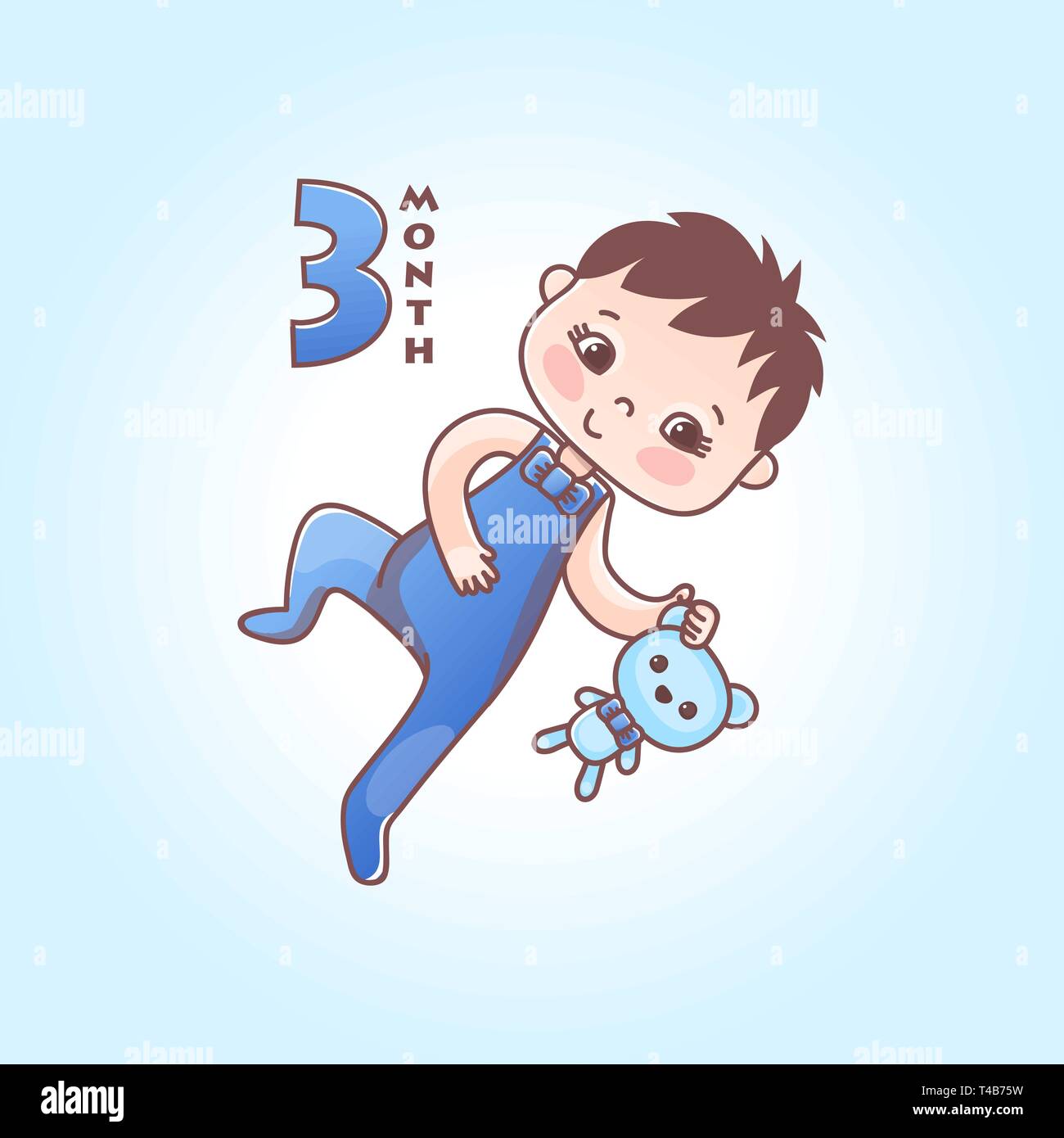 Petit Bebe Garcon Avec Noeud Rose Et Toy Bunny Etapes De Developpement De L Enfant Dans La Premiere Annee De Vie Le Troisieme Mois D Un Bebe Garcon Vector Illustration Image Vectorielle Stock