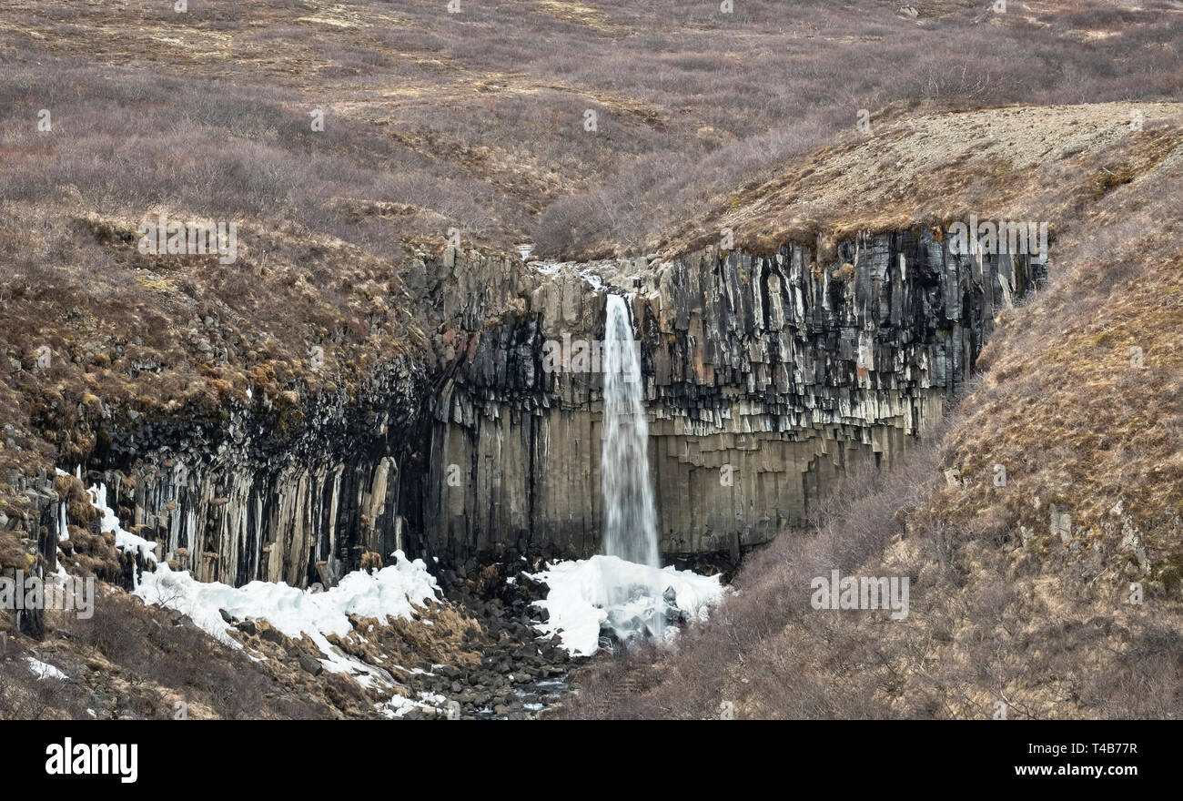 Skaftafell, l'Islande. Chutes Svartifoss (noir) est une chute dans le parc national du Vatnajökull. Il est célèbre pour ses colonnes de basalte ordinaire Banque D'Images