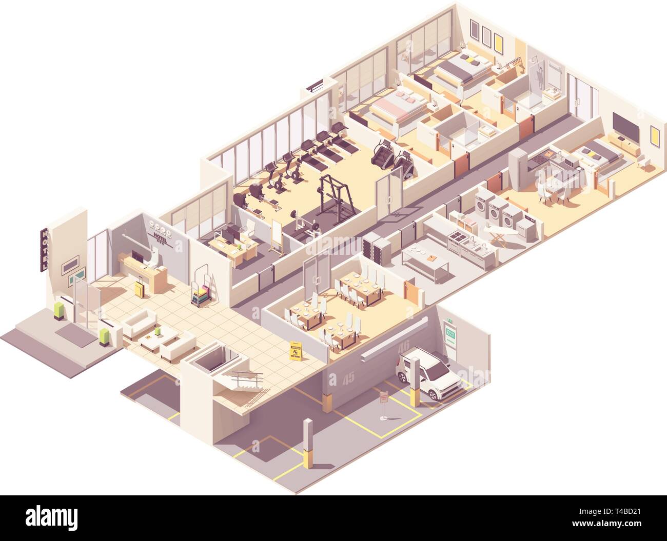 Isométrique vecteur intérieur de l'hôtel Illustration de Vecteur