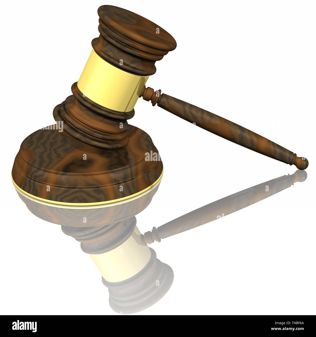 3D illustration. Symboles de la loi et de la justice repose sur un plan réfléchissant. Banque D'Images