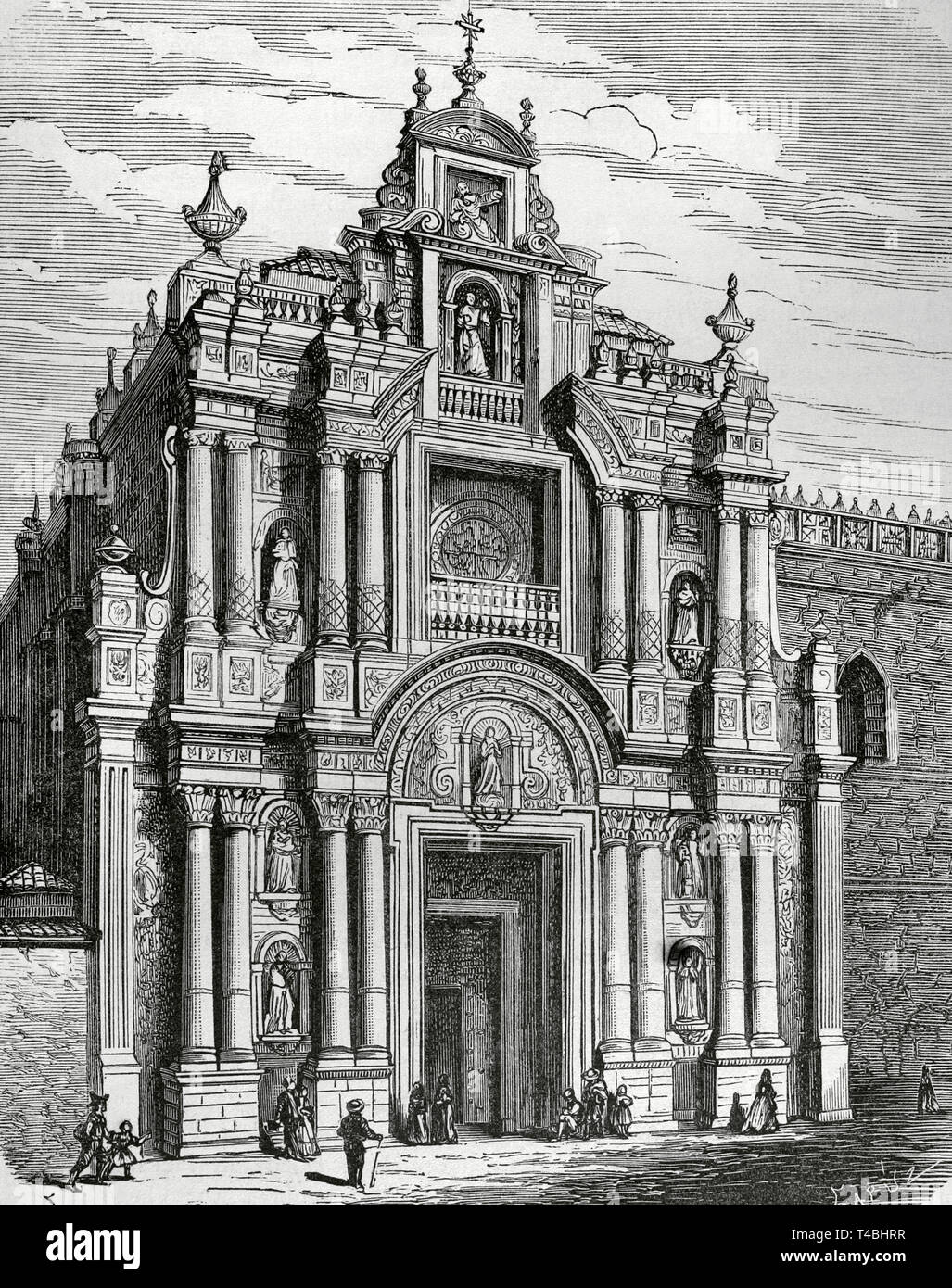 Jerez de la Frontera, Andalousie, espagne. Chartreuse de Santa Maria de la Defension. 15ème-17ème siècles. Façade principale de style Renaissance par l'architecte andalou Andres de Ribera (16e siècle). Gravure de Capuz. Cronica General de España, Historia Ilustrada Descriptiva y de sus Provincias. Andalousie, 1867. Banque D'Images