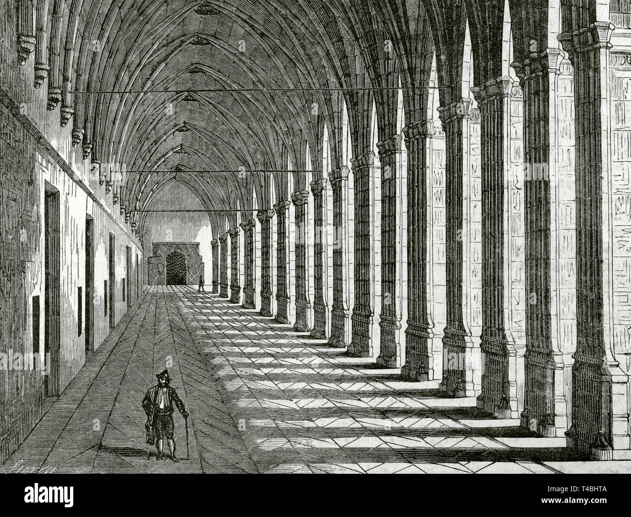 Espagne, Andalousie, Jerez de la Frontera. Chartreuse de Santa Maria de la Defension. 15ème-17ème siècles. Arrayanes cour intérieure. La gravure. Cronica General de España, Historia Ilustrada Descriptiva y de sus Provincias. Andalousie, 1867. Banque D'Images