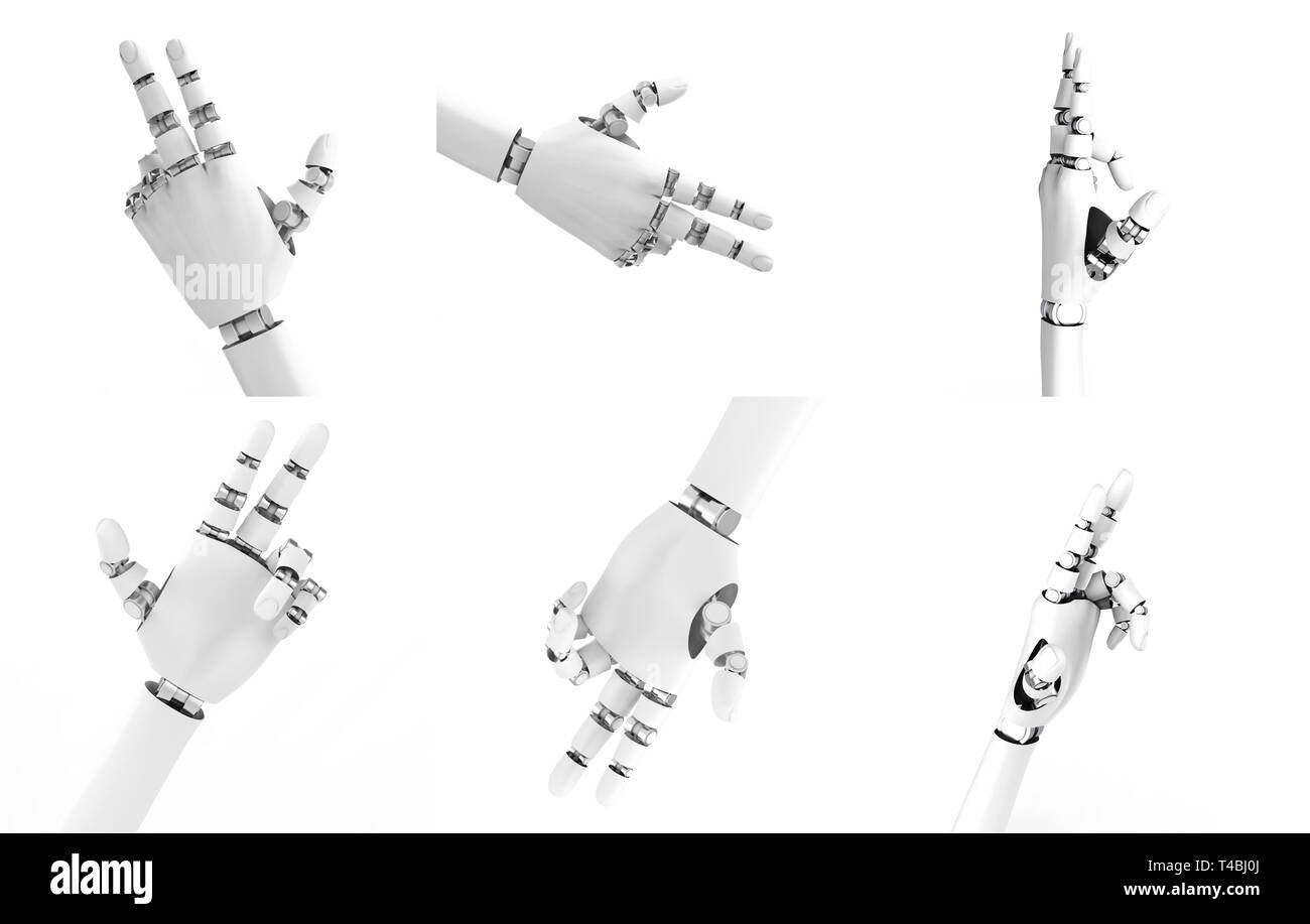 Le rendu 3D robotic hand pointing isolated on white Banque D'Images