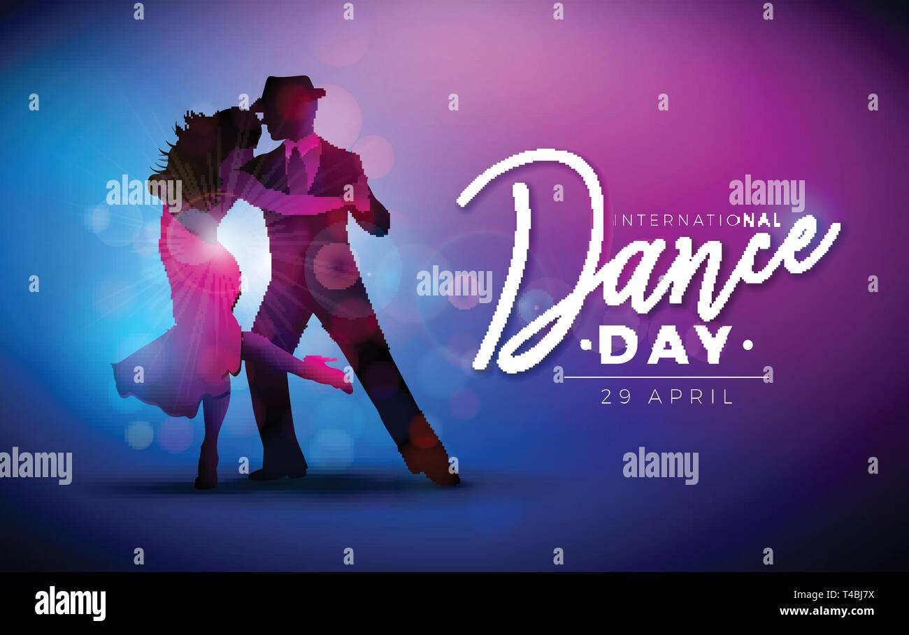 Illustration Vecteur de la Journée internationale de la danse tango avec couple dansant sur fond violet. Modèle de conception de bannière, flyer, invitation, brochure Illustration de Vecteur