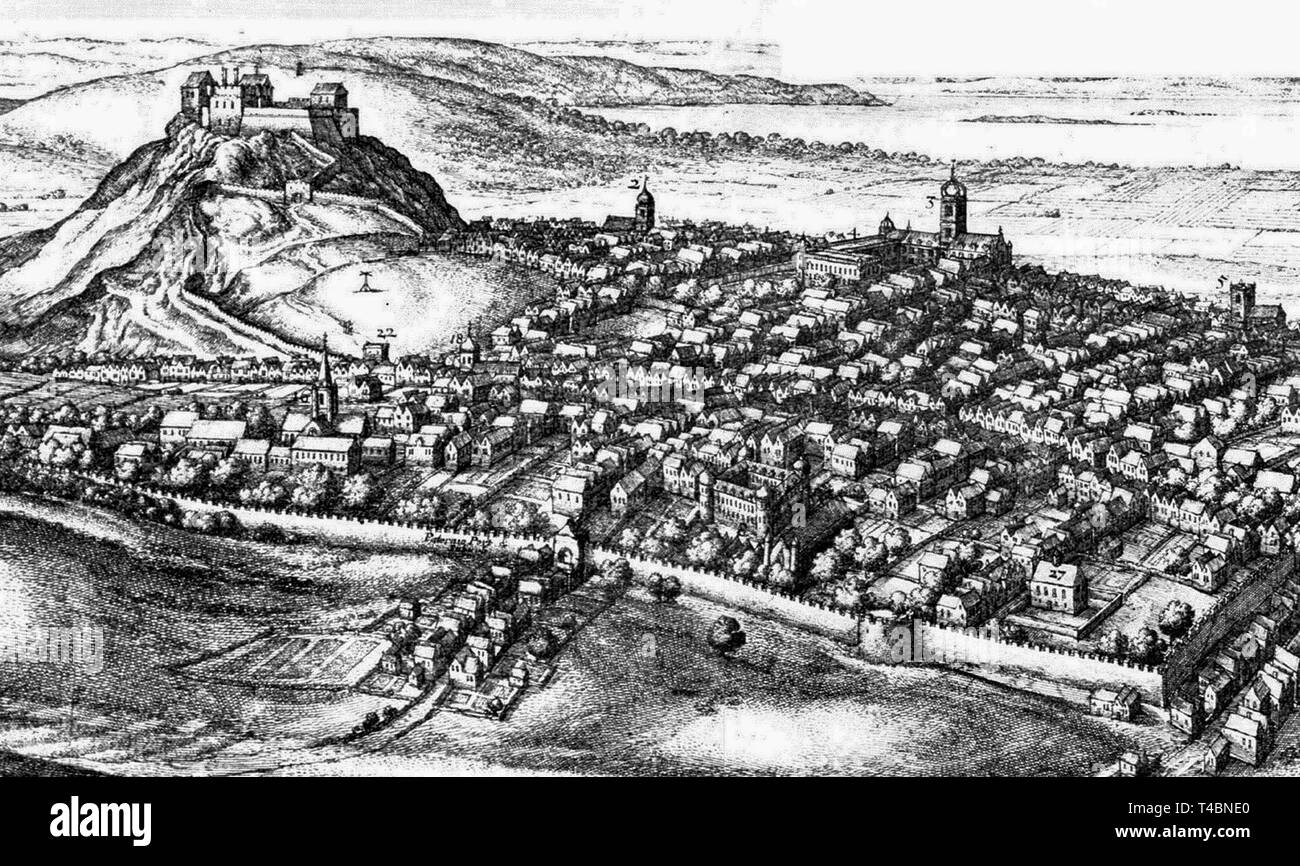 La Ville d'Edimbourg depuis le Sud, dessin de Wenceslas Hollar, 1670 montrant le château d'Édimbourg Banque D'Images