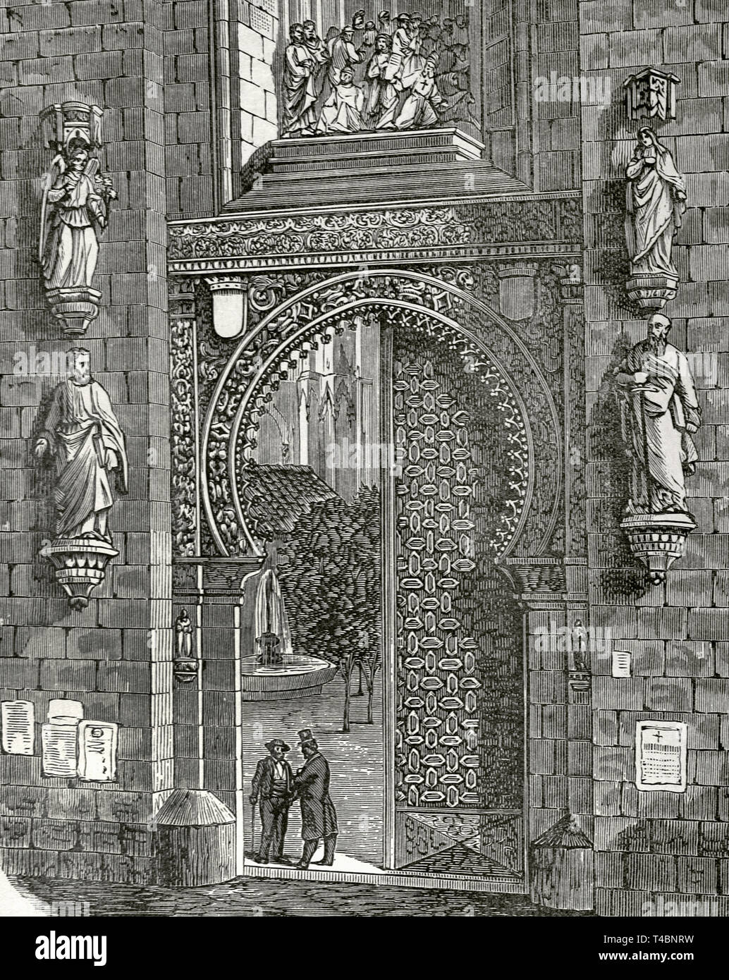 L'Espagne. L'Andalousie. Séville. Cathédrale. Puerta del Perdon (Porte du Pardon), 12e siècle. Dessin de Letre. Gravure de la Sierra. Cronica General de España, Historia Ilustrada Descriptiva y de sus Provincias. Andalousie, 1867. Banque D'Images