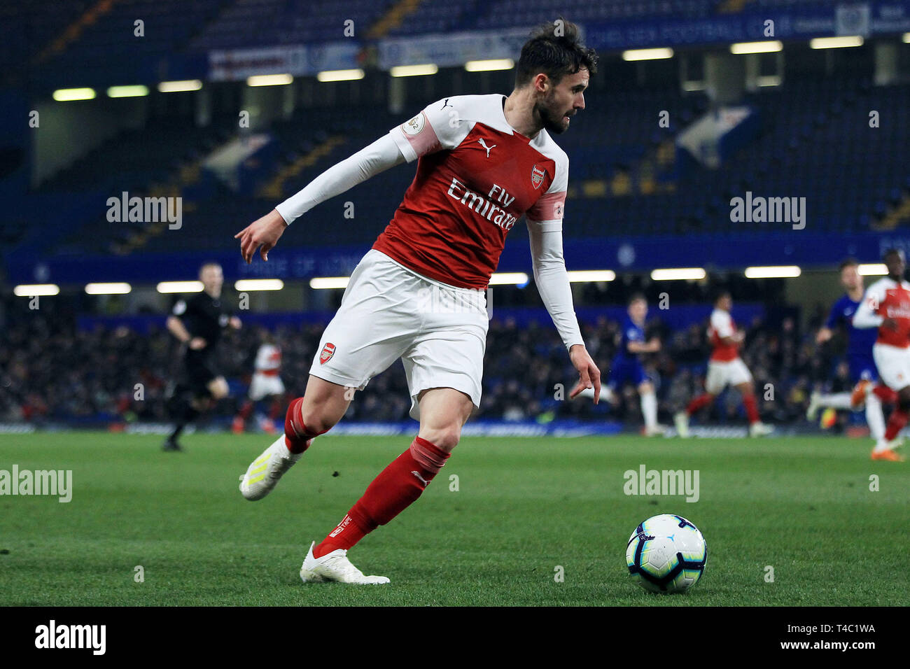 Londres, Royaume-Uni. 15 avril, 2019. Carl Jenkinson d'Arsenal U23 en action. PL2 match, Chelsea Arsenal v u23's U23's à Stamford Bridge à Londres le lundi 15 avril 2019. Cette image ne peut être utilisé qu'à des fins rédactionnelles. Usage éditorial uniquement, licence requise pour un usage commercial. Aucune utilisation de pari, de jeux ou d'un seul club/ligue/dvd publications. pic par Steffan Bowen/ Andrew Orchard la photographie de sport/Alamy live news Banque D'Images