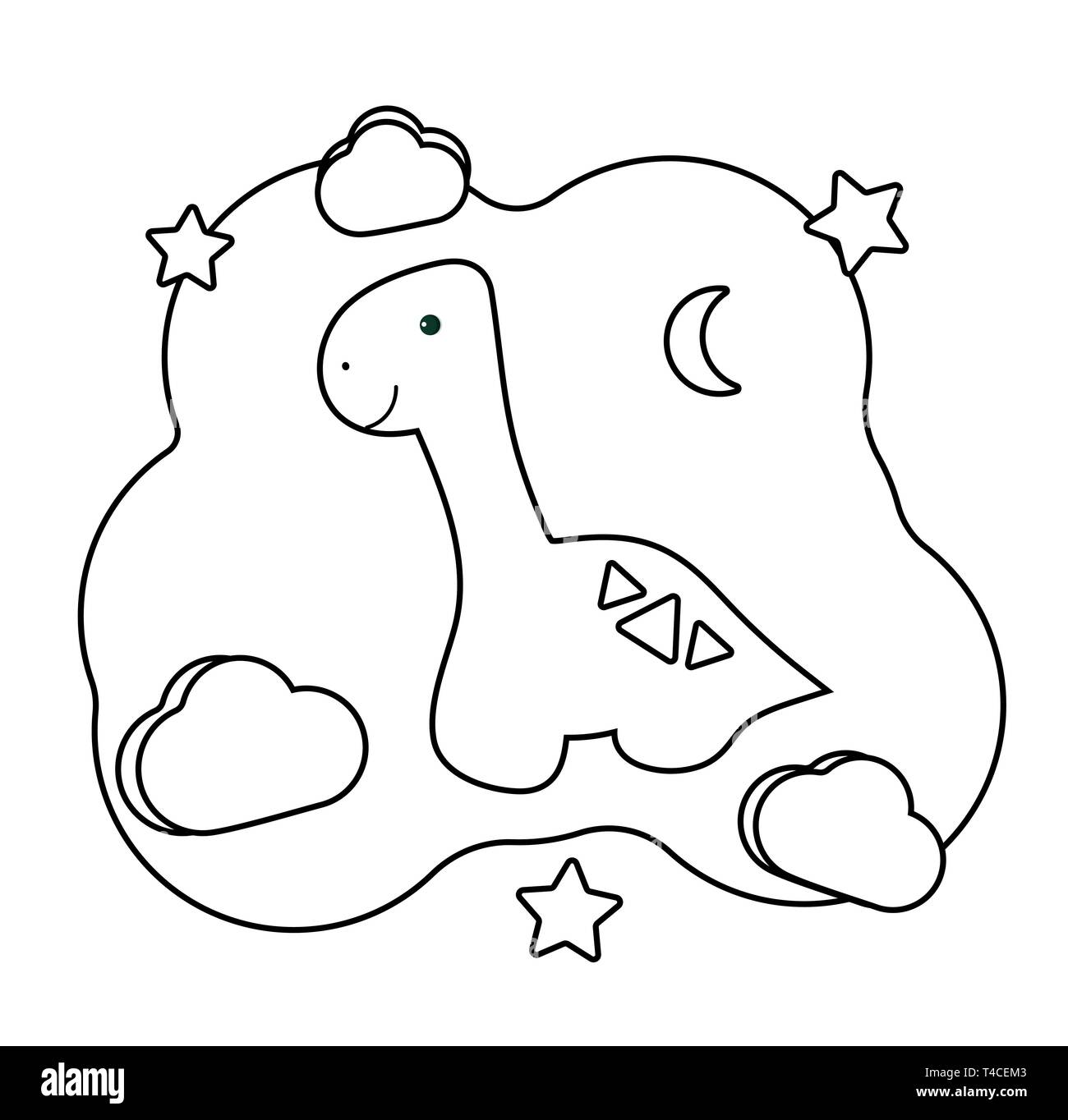 Dino mignon. Coloriage avec dinosaure. Version jeu sur l'archéologie thématiques. Carte de l'éducation pour les enfants d'âge préscolaire. Voiture d'illustration vectorielle Illustration de Vecteur