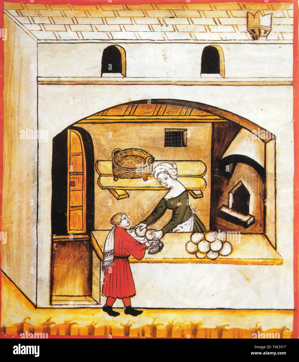 La distribution du pain dans l'âge moyen du Tacuinum Sanitatis Banque D'Images