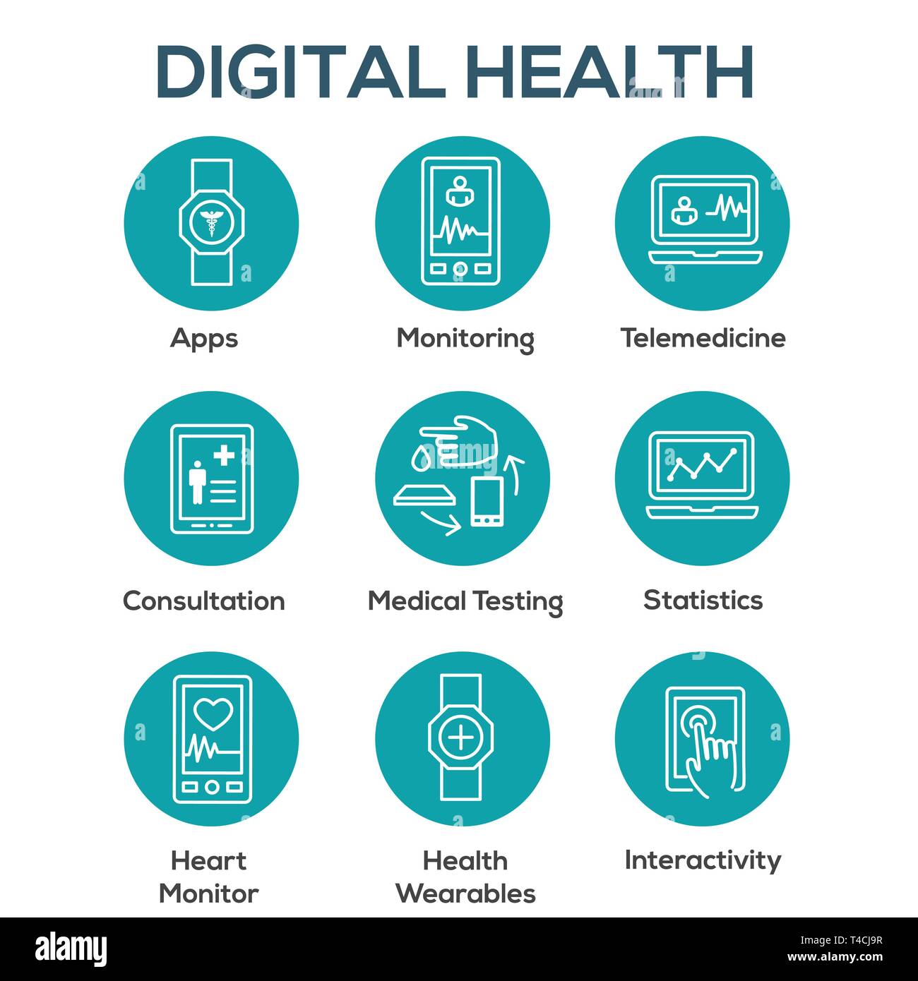 La santé numérique Icon Set - Technologie Portable Site Web bannière d'en-tête Illustration de Vecteur