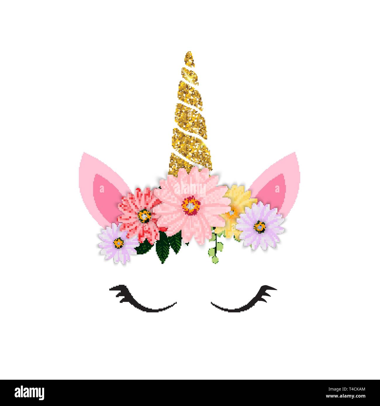Jolie tête de licorne et les yeux à fleur. Illustration vecteur EPS10 Illustration de Vecteur