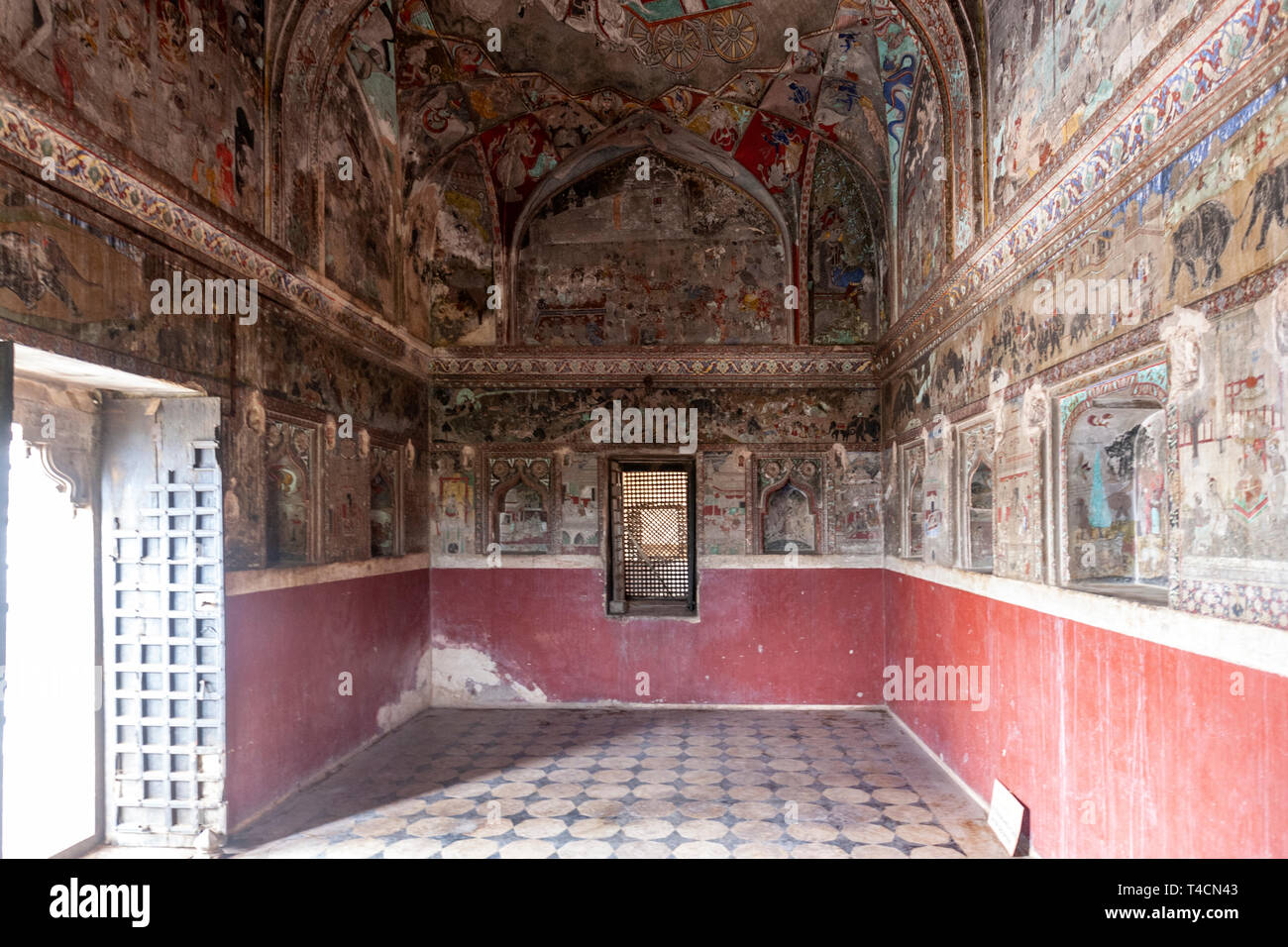 Peintures murales de Badal Mahal, le palais de Bundi, Bundi, Rajasthan, Inde Banque D'Images