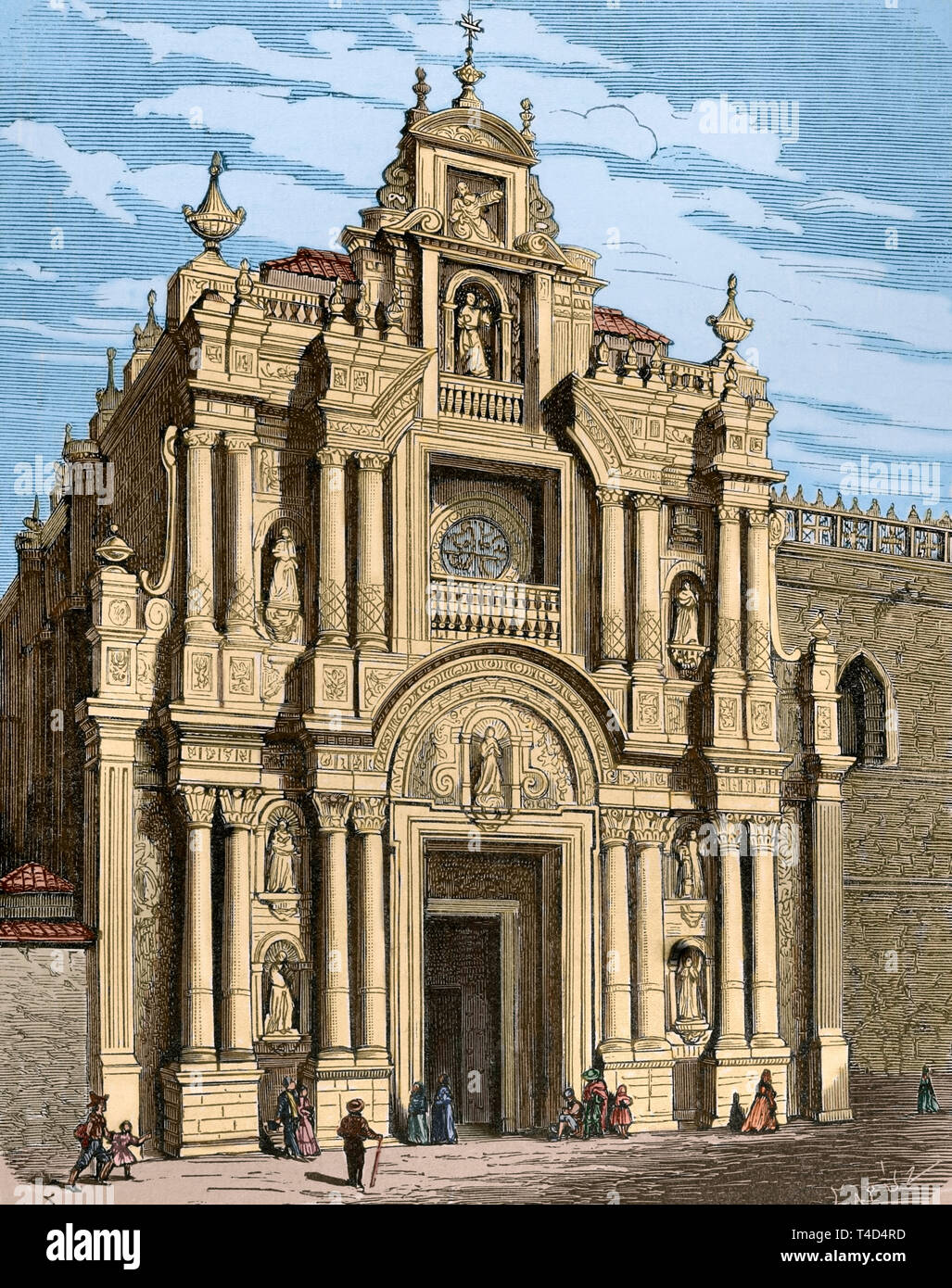 Jerez de la Frontera, Andalousie, espagne. Chartreuse de Santa Maria de la Defension. 15ème-17ème siècles. Façade principale de style Renaissance par l'architecte andalou Andres de Ribera (16e siècle). Gravure de Capuz. Plus tard la couleur. Cronica General de España, Historia Ilustrada Descriptiva y de sus Provincias. Andalousie, 1867. Banque D'Images