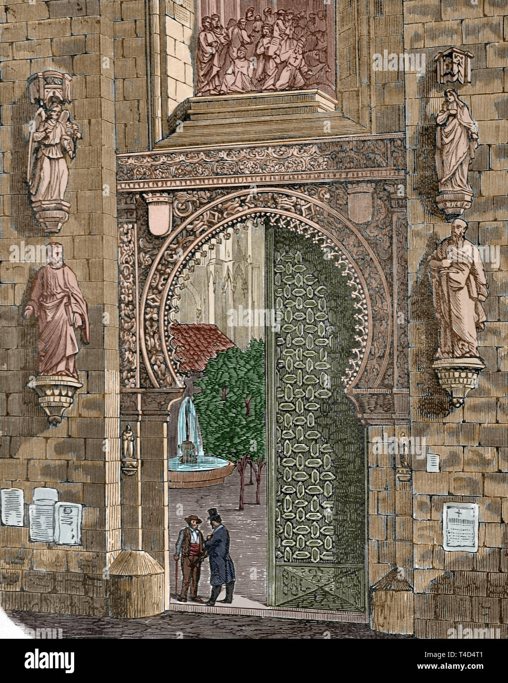 L'Espagne. L'Andalousie. Séville. Cathédrale. Puerta del Perdon (Porte du Pardon), 12e siècle. Dessin de Letre. Gravure de la Sierra. Plus tard la couleur. Cronica General de España, Historia Ilustrada Descriptiva y de sus Provincias. Andalousie, 1867. Banque D'Images