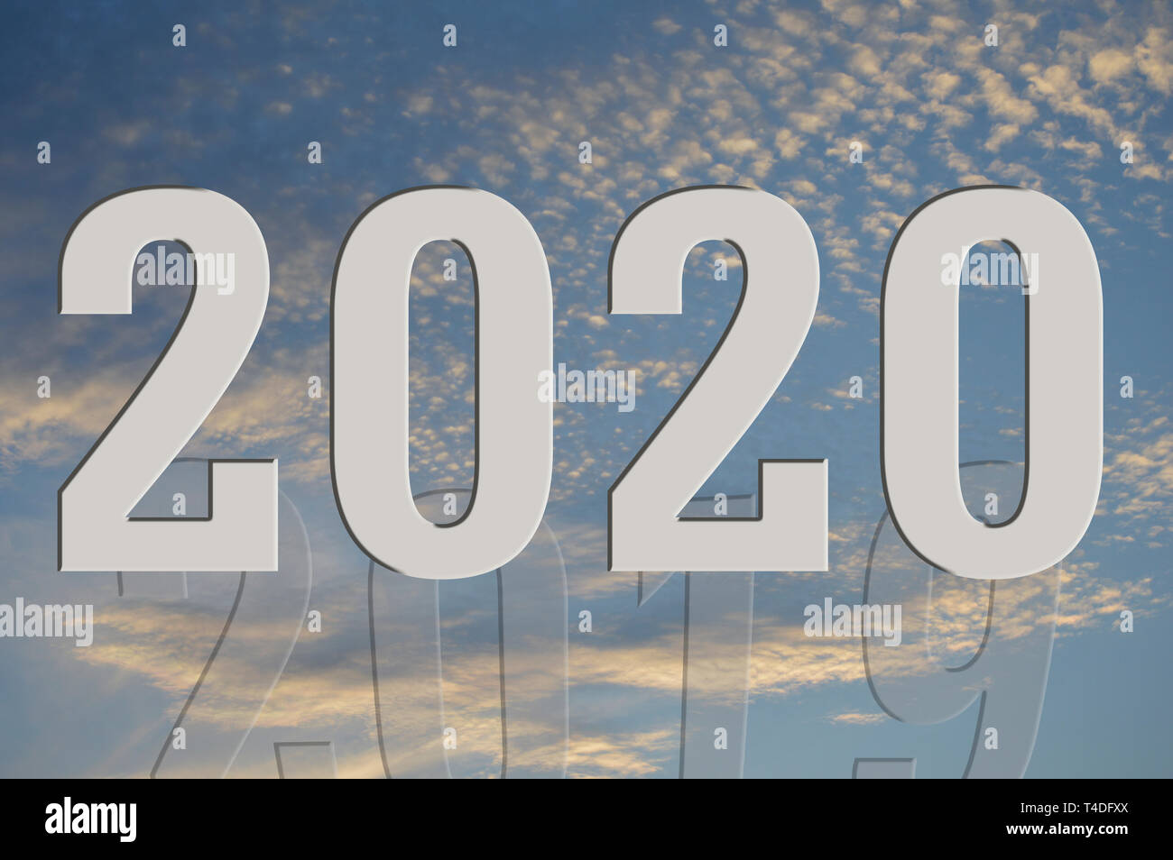 Un plan graphique montrant 2019 disparaître alors que 2020 commence fort. Banque D'Images
